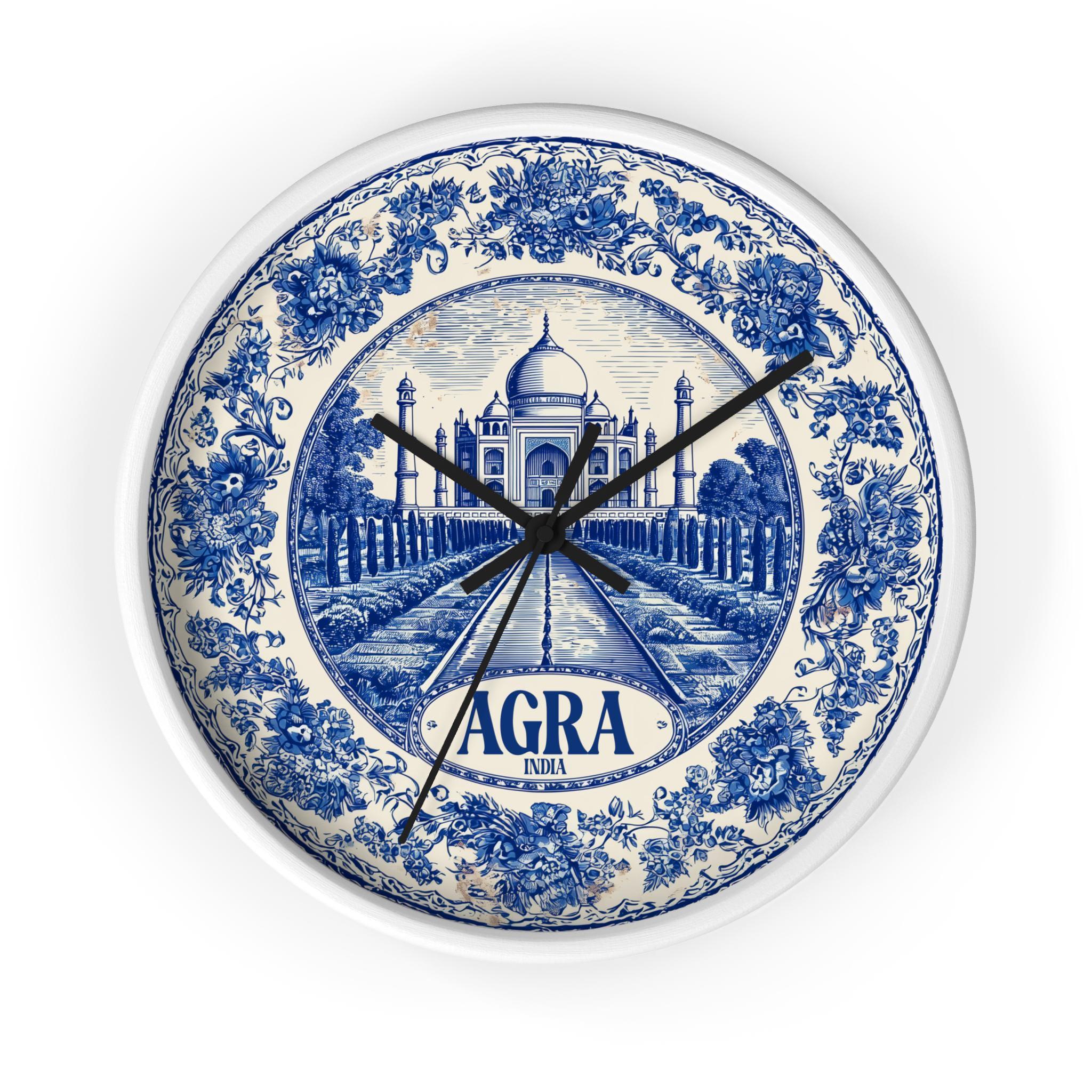 Agra India Wall Clock, Delf style Home Decor, Vintage City Travel Keepsake Art