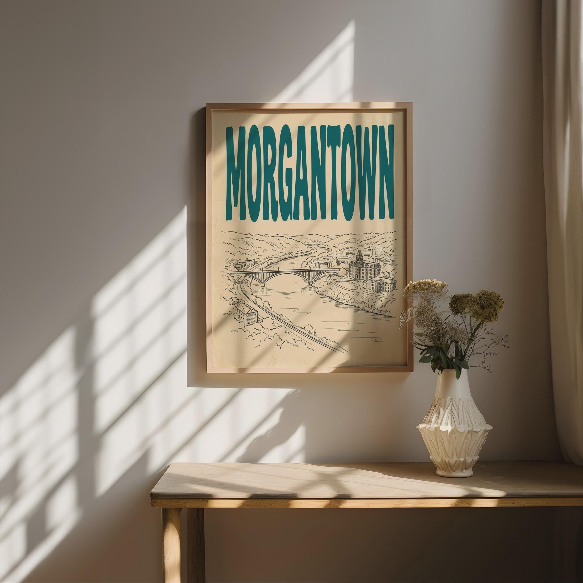 Morgantown West Virginia Wall Art, Framed Canvas Skyline Print, City Decor
