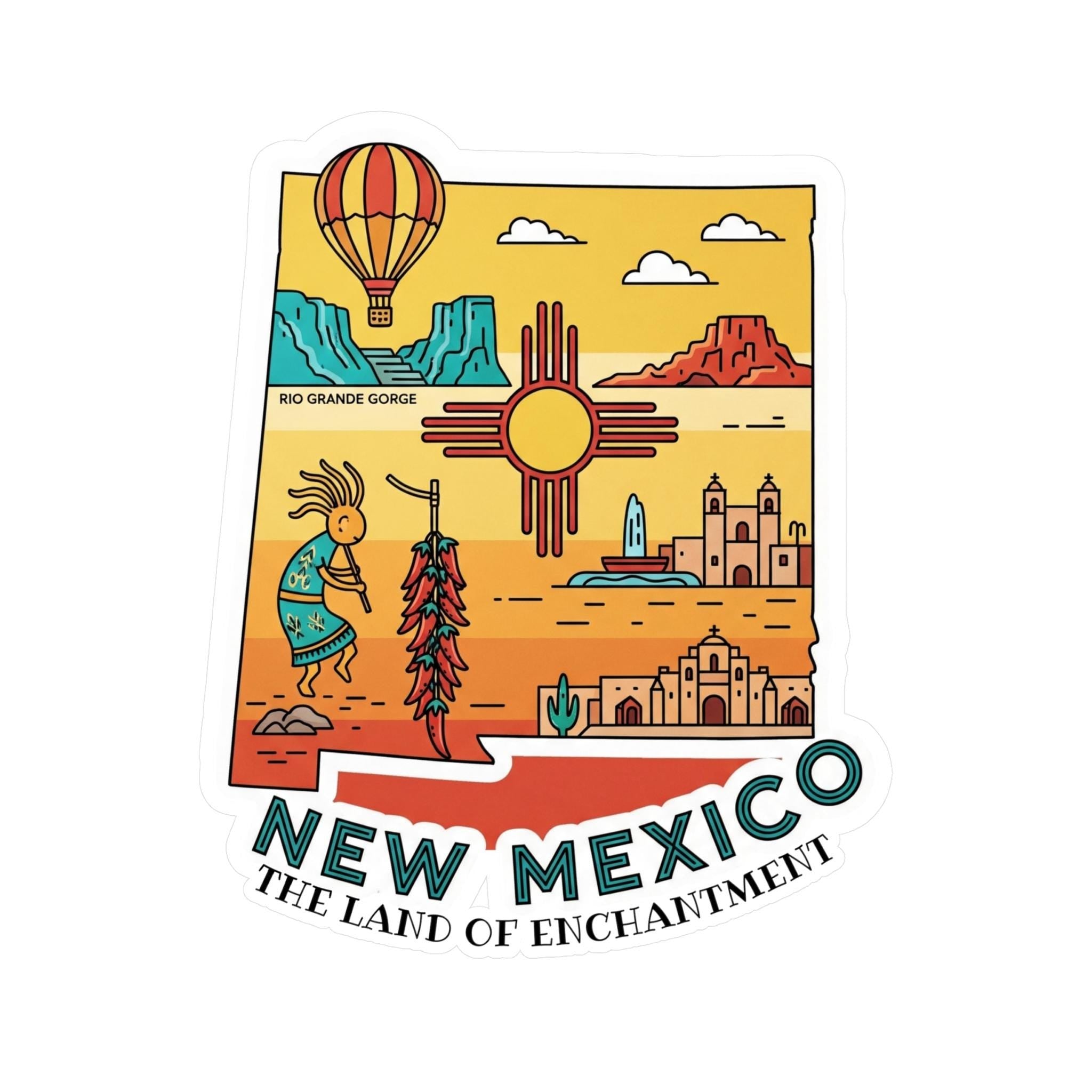 New Mexico State Sticker, USA Kiss-Cut Vinyl, Landmark Waterproof Decal, United States Travel Collection