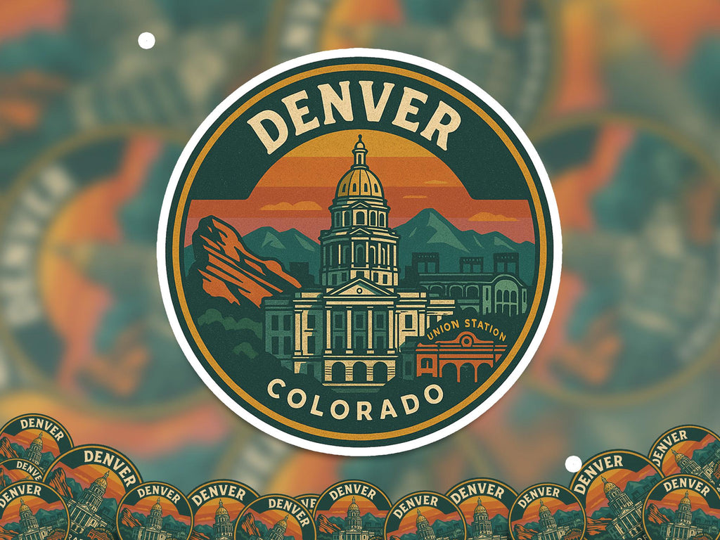 Denver Colorado US Kiss-Cut Vinyl, Waterproof Decal, Retro Travel Lover Collection