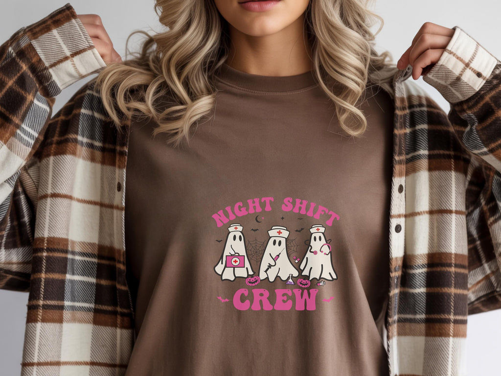 Cute Pink ghosts Night Shift Crew Halloween Nurse Shirt, Funny Ghost RN Sweatshirt, Spooky Cute for Night Nurses, Gift for Nurse & RN