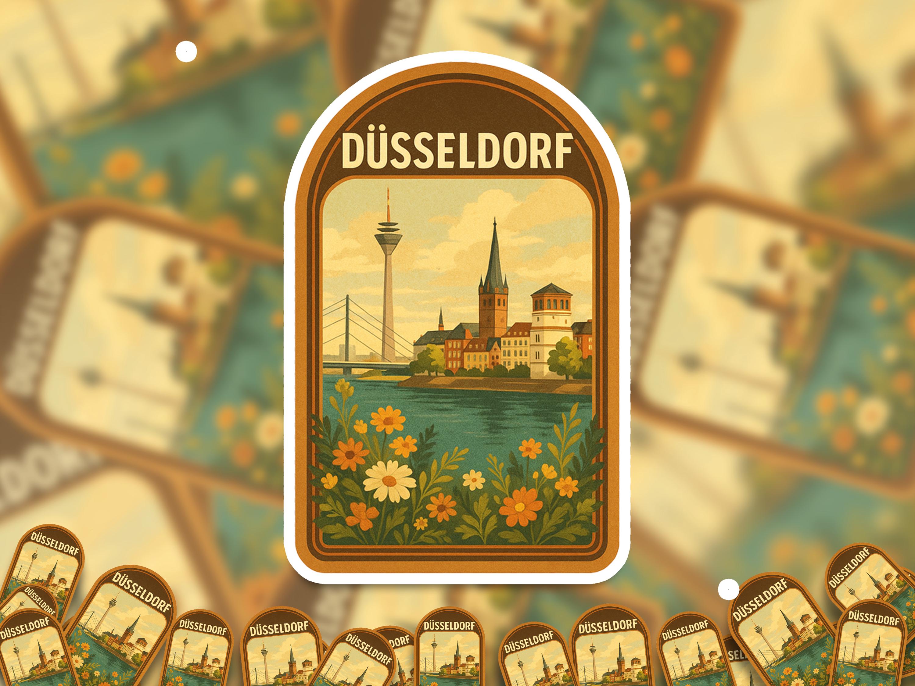 Dusseldorf Germany Sticker, Vintage City Vinyl Decal, Retro Travel Lover Collection, Journal Scrapbook