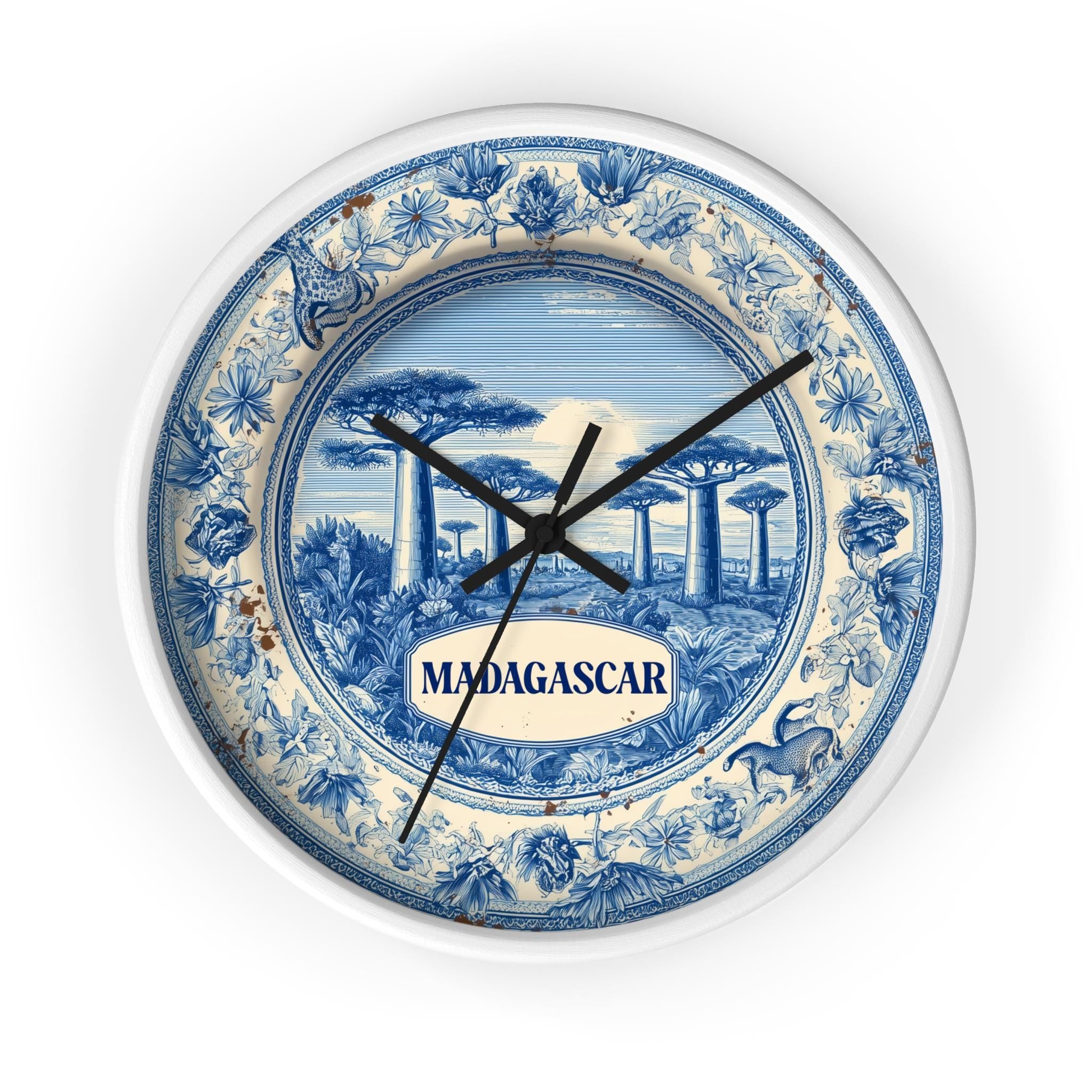 Madagascar Wall Clock, Delf style Home Decor, Vintage City Travel Keepsake Art