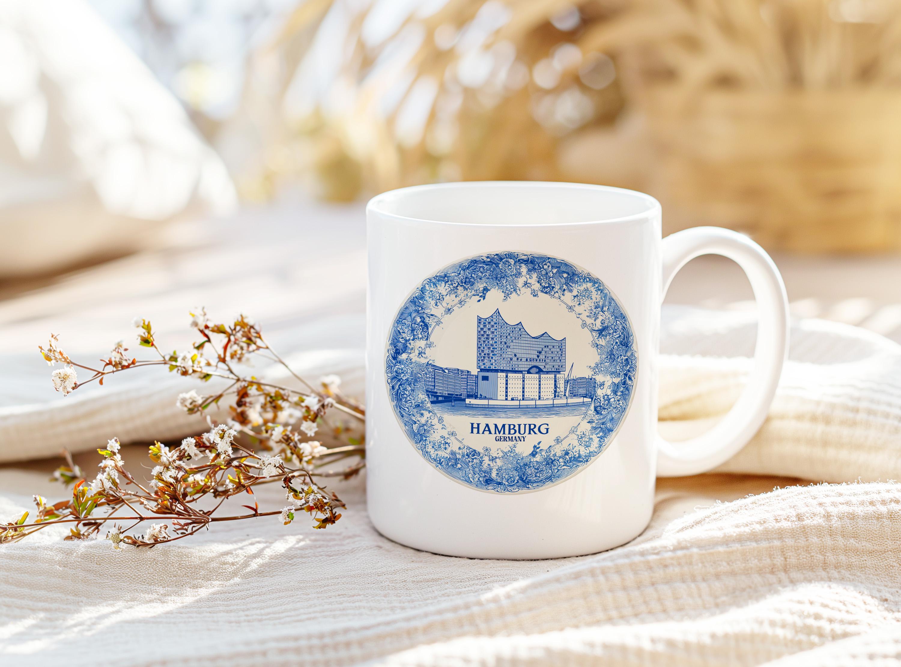 Hamburg Germany Mug, Custom Delft Style cup, Personalized Vintage Travel City Gift