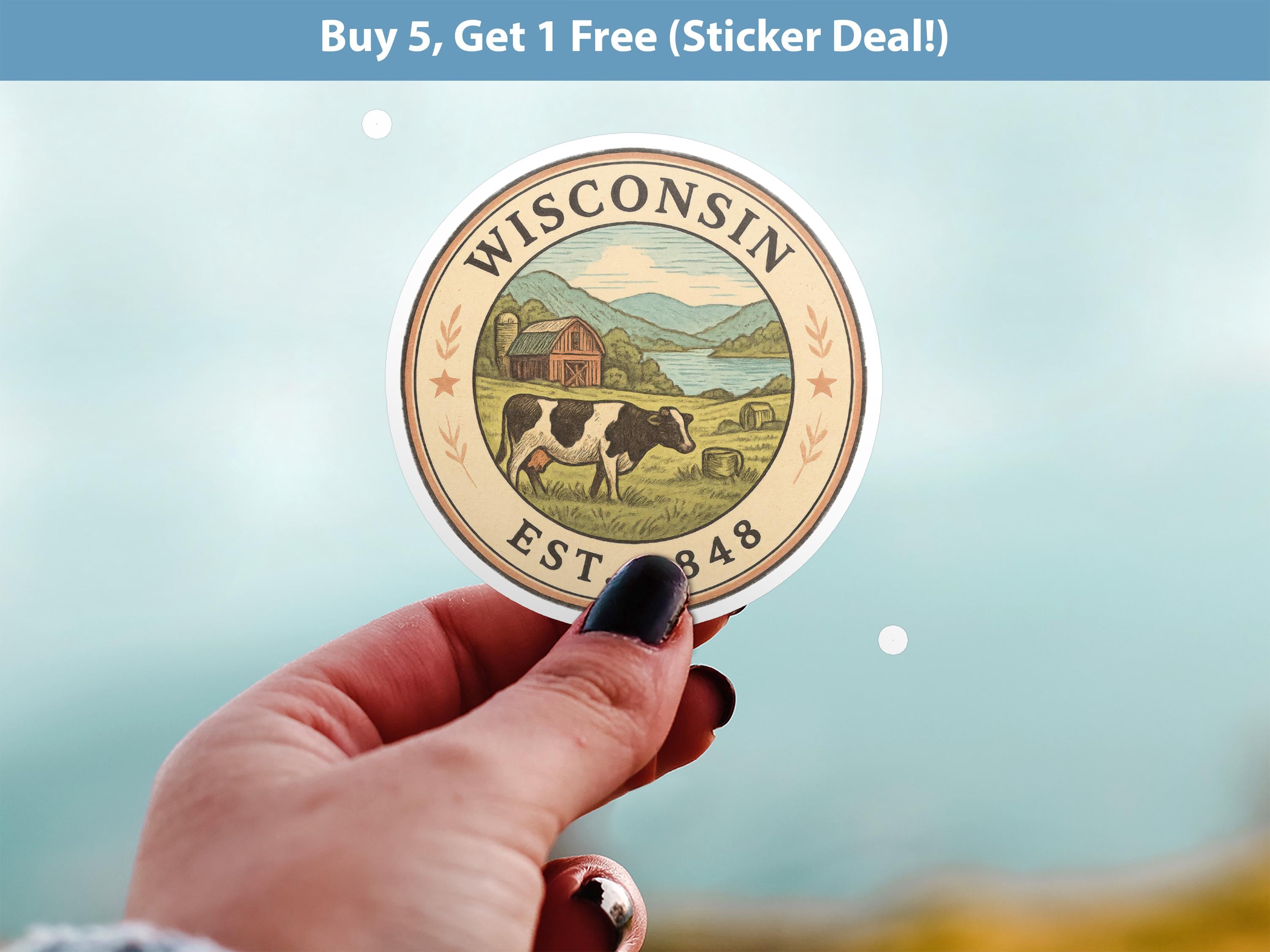 Wisconsin Sticker, Vintage US States Retro Decal, Waterproof Retro Travel Collection for Laptop Tumbler