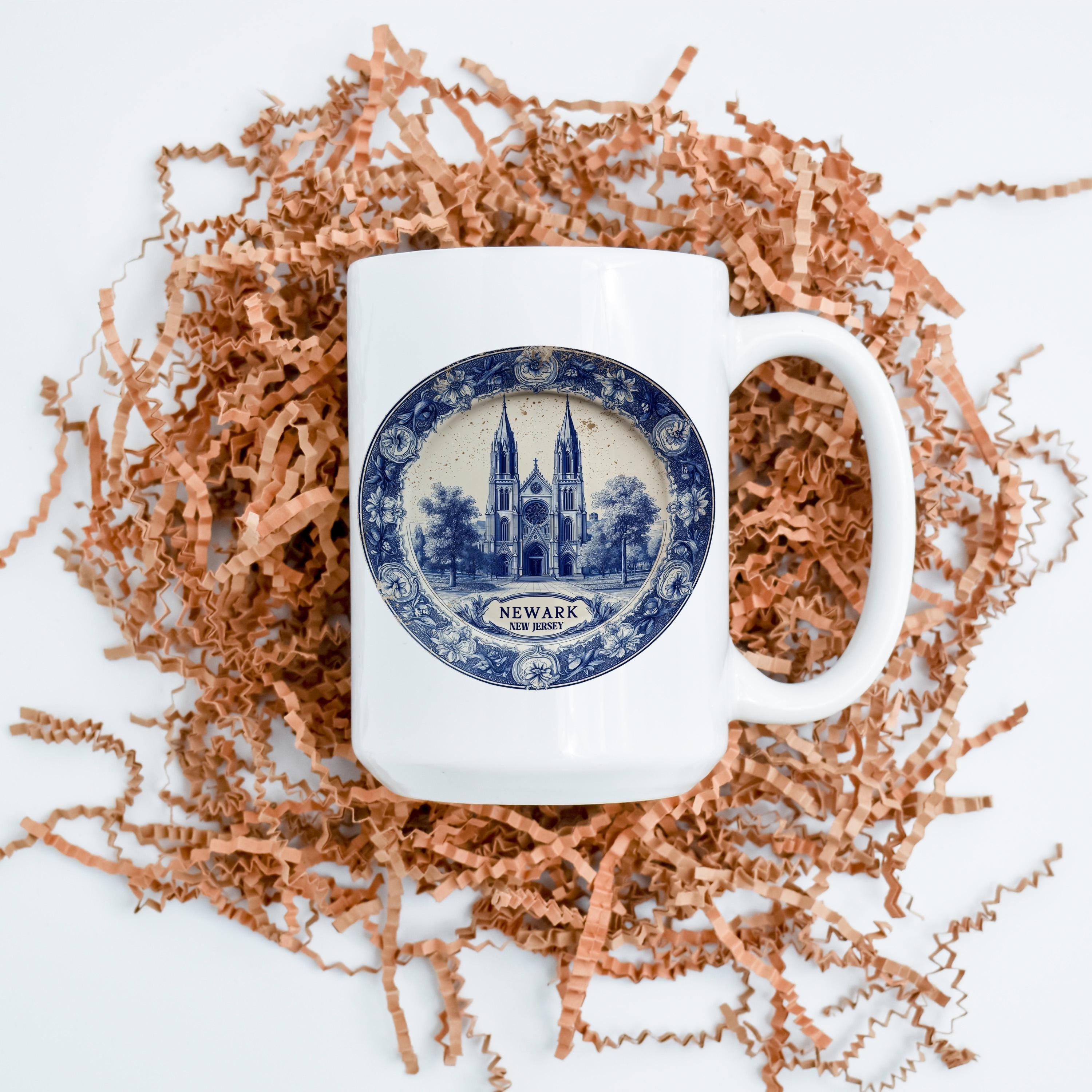 Newark New Jersey Mug, Custom Delft Style cup, Personalized Vintage Travel City Gift