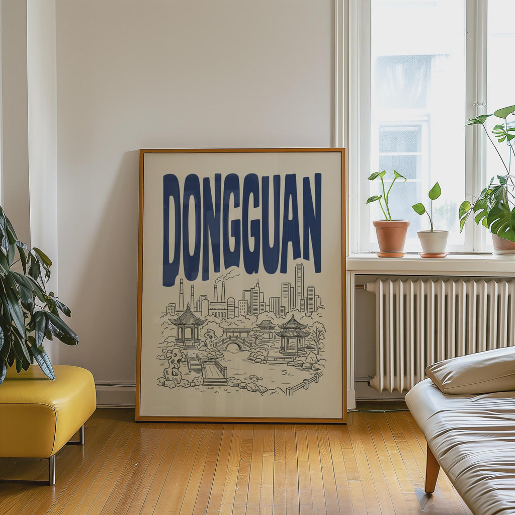 Dongguan Skyline Wall Art, Framed Canvas Print, Minimalist China City Decor