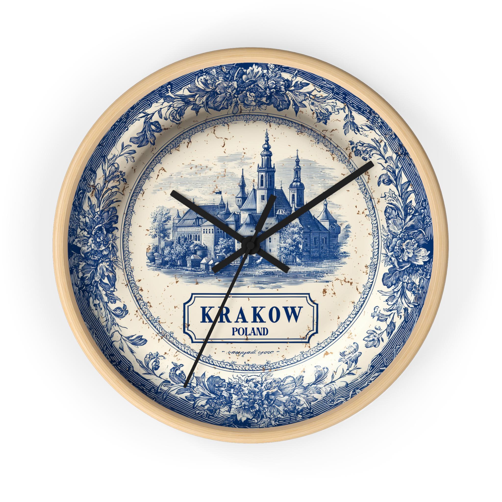 Krakow Poland Wall Clock, Delf style Home Decor, Vintage City Travel Keepsake Art