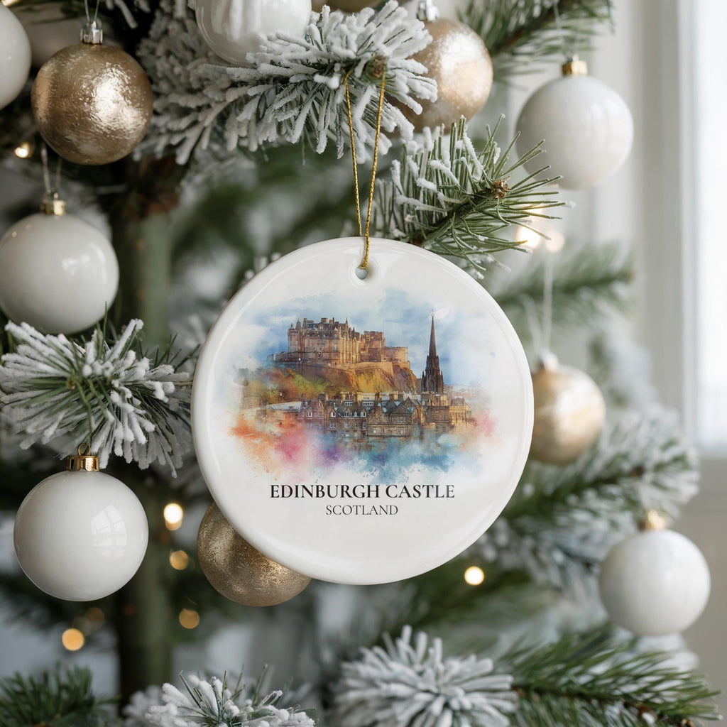 Edinburgh Watercolor Ornament Personalized Scotland , Custom Ceramic Christmas gift, Travel Keepsake - CuteBeePix