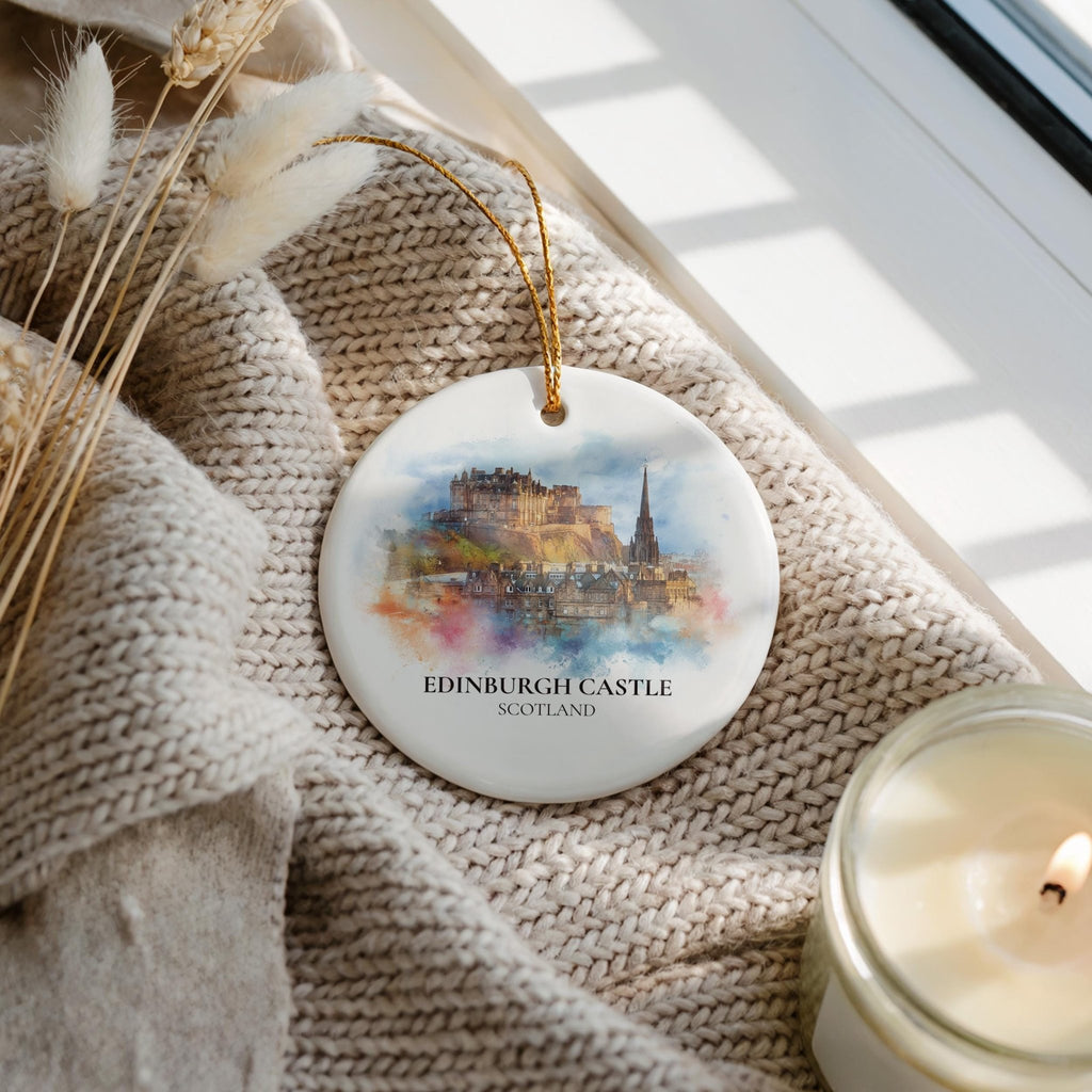Edinburgh Watercolor Ornament Personalized Scotland , Custom Ceramic Christmas gift, Travel Keepsake - CuteBeePix