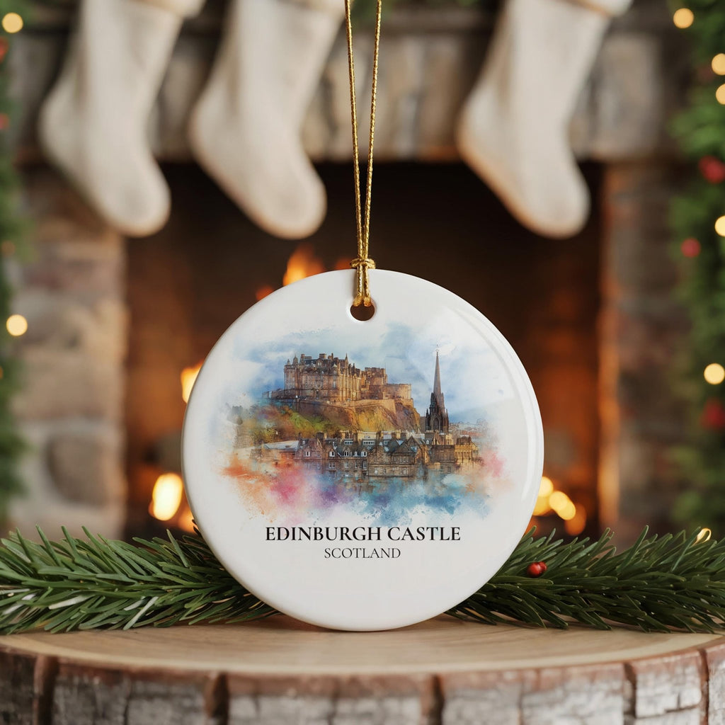 Edinburgh Watercolor Ornament Personalized Scotland , Custom Ceramic Christmas gift, Travel Keepsake - CuteBeePix