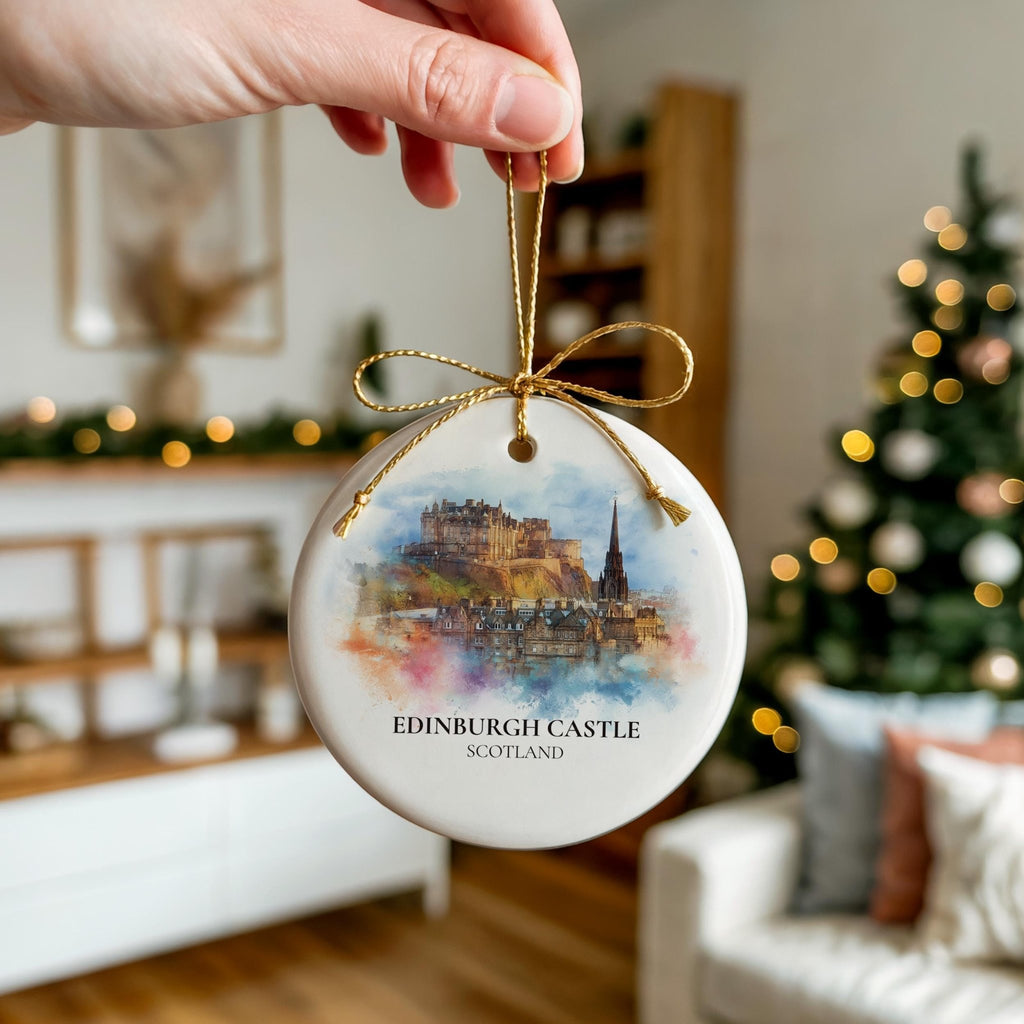 Edinburgh Watercolor Ornament Personalized Scotland , Custom Ceramic Christmas gift, Travel Keepsake - CuteBeePix