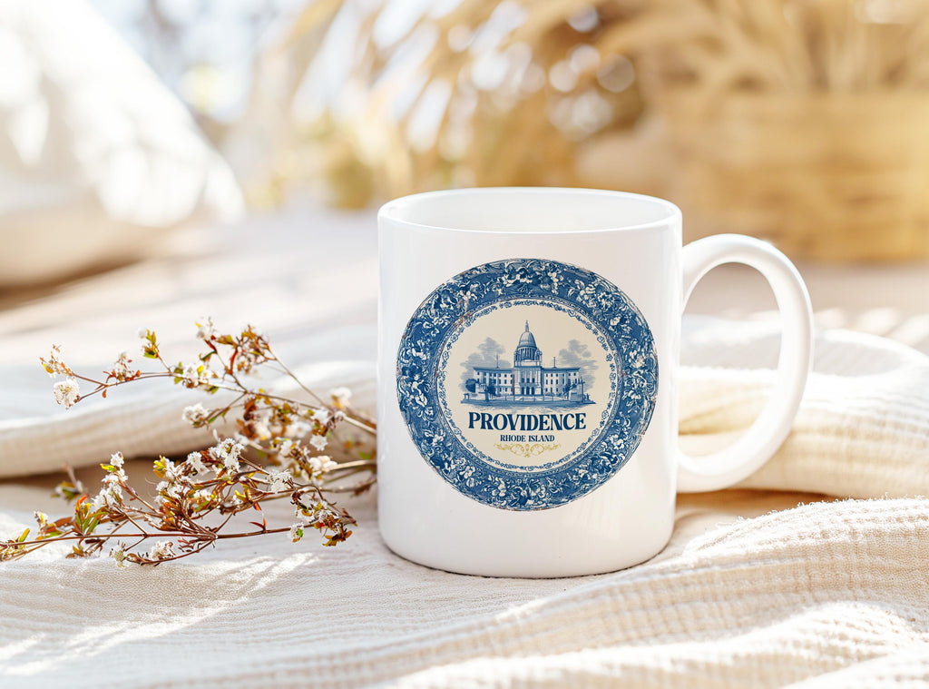 Providence Rhode Island Mug, Custom Delft Style cup, Personalized Vintage Travel City Gift