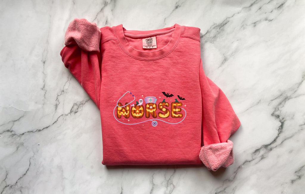 Spooky Ghost Nurse Sweatshirt: Halloween Medical Apparel