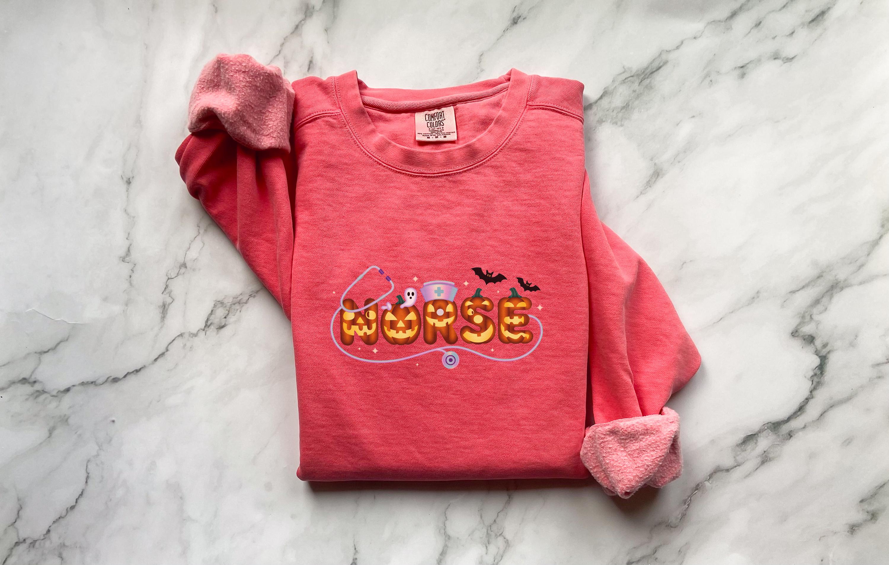 Spooky Ghost Nurse Sweatshirt: Halloween Medical Apparel