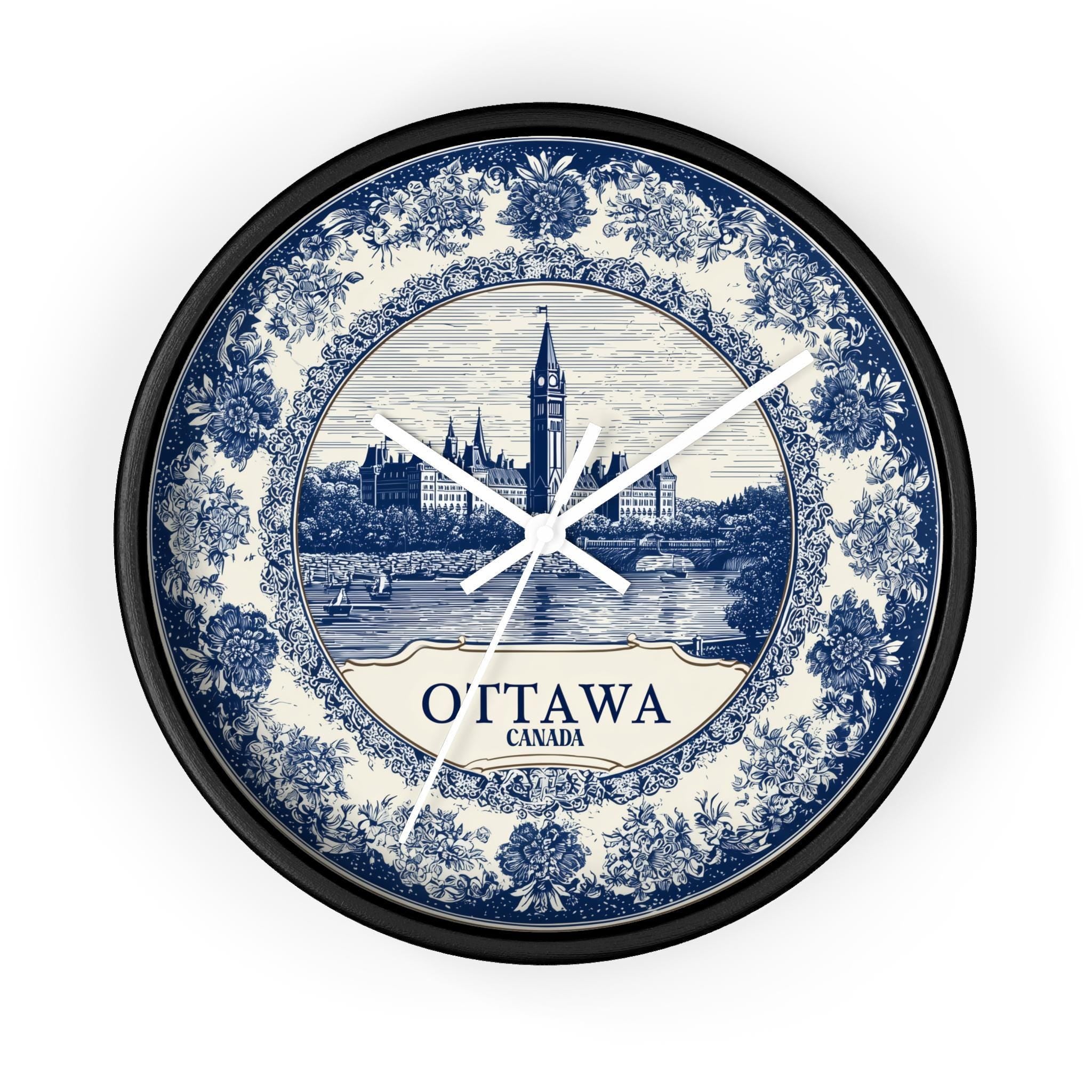 Ottawa Canada Wall Clock, Delf style Home Decor, Vintage City Travel Keepsake Art