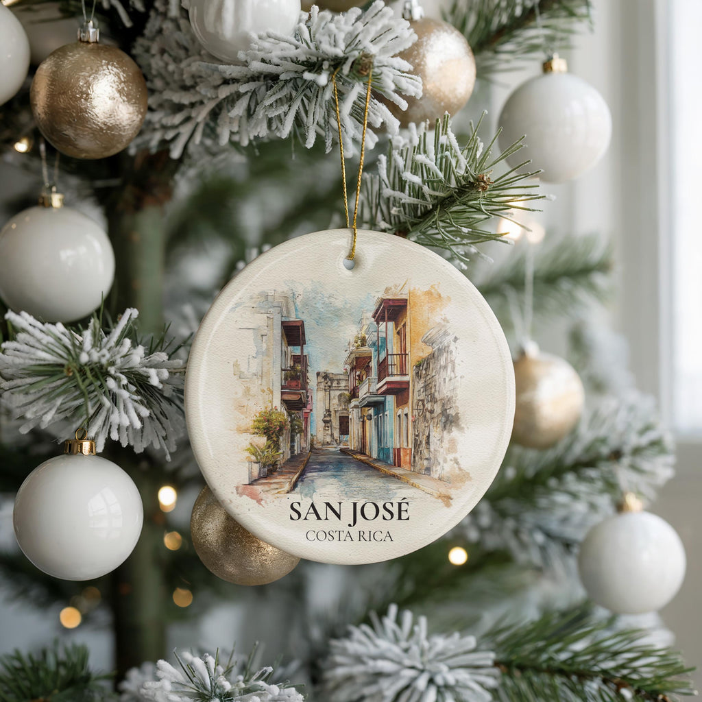San Jose Costa Rica Personalized Watercolor Ornament, Custom Ceramic Christmas gift, Travel Keepsake