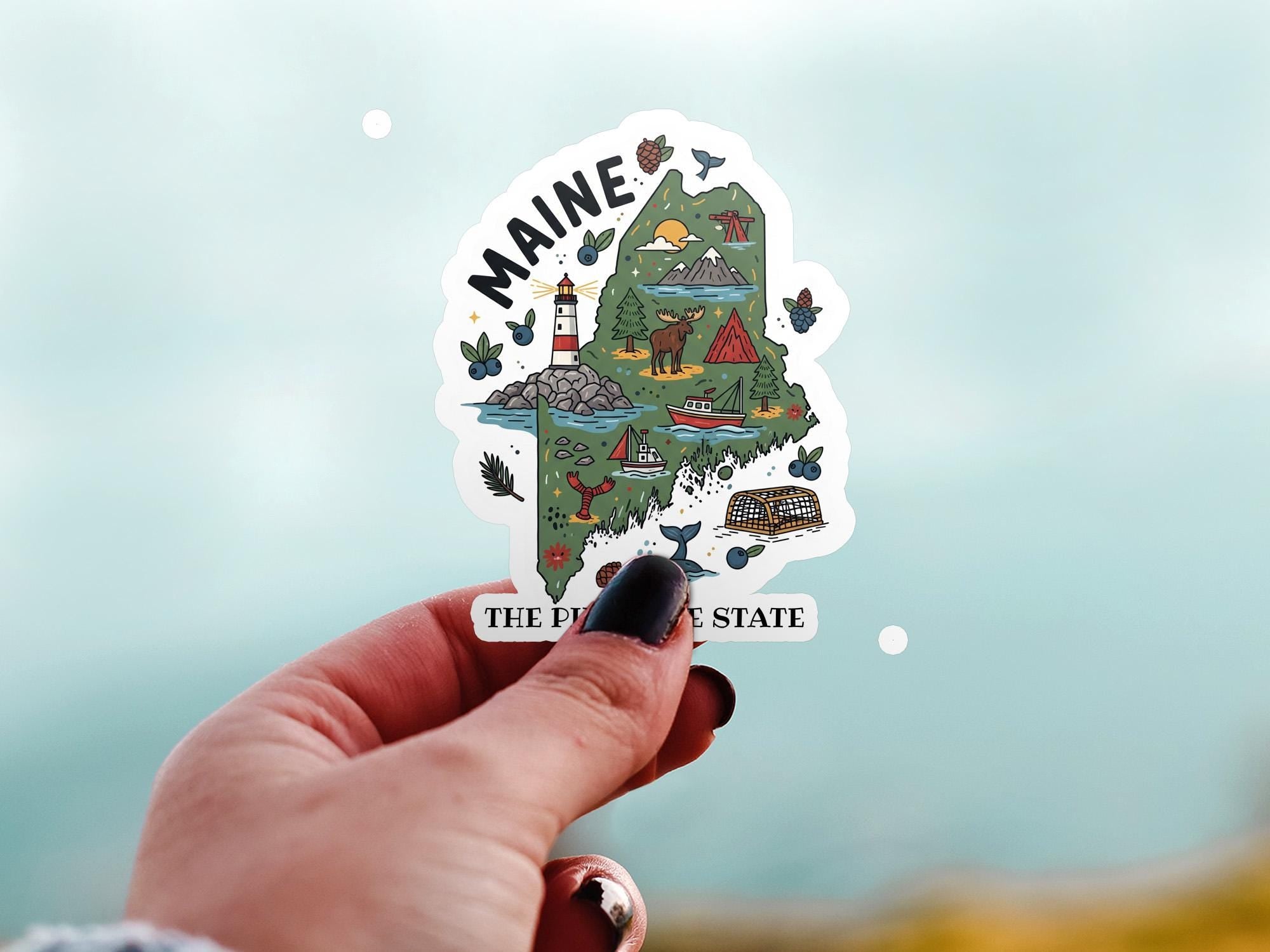 Maine State Sticker, USA Kiss-Cut Vinyl, Landmark Waterproof Decal, United States Travel Collection