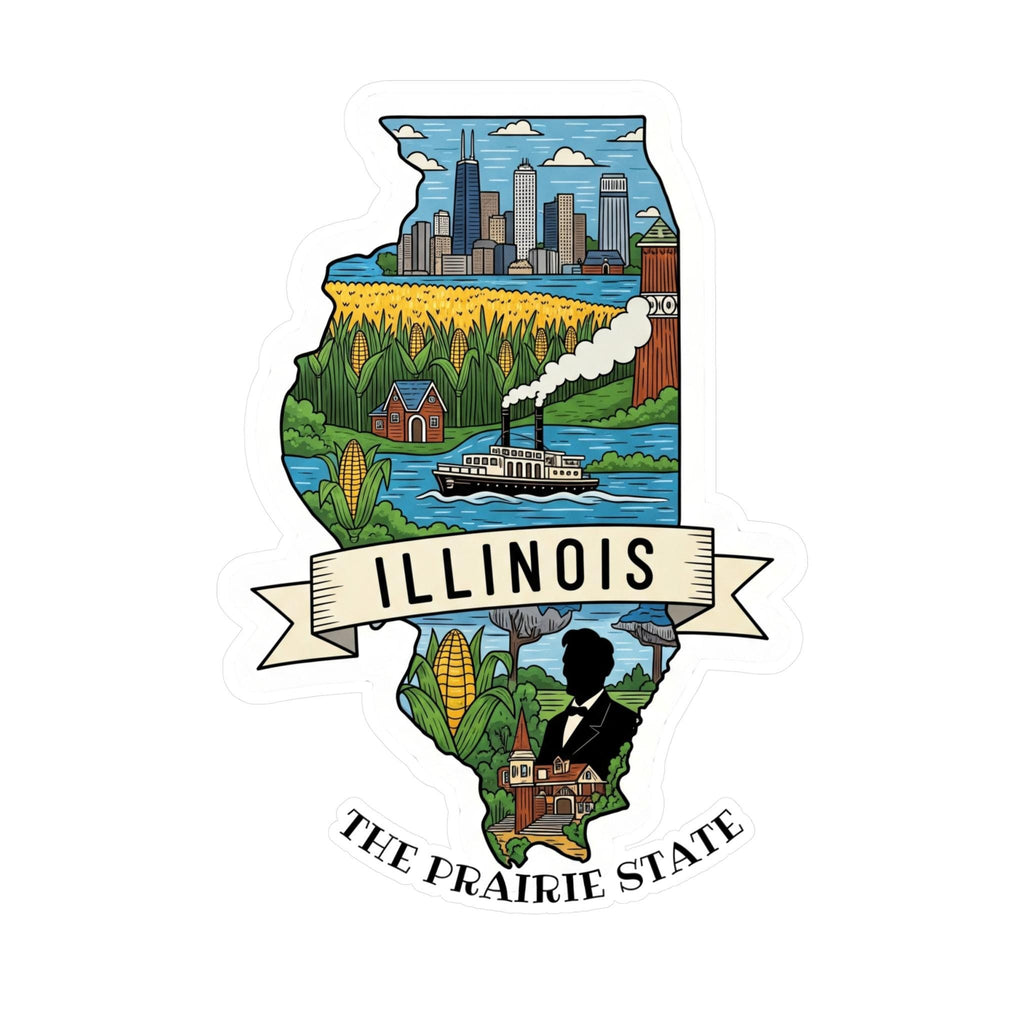 Illinois State Sticker, USA Kiss-Cut Vinyl, Landmark Waterproof Decal, United States Travel Collection