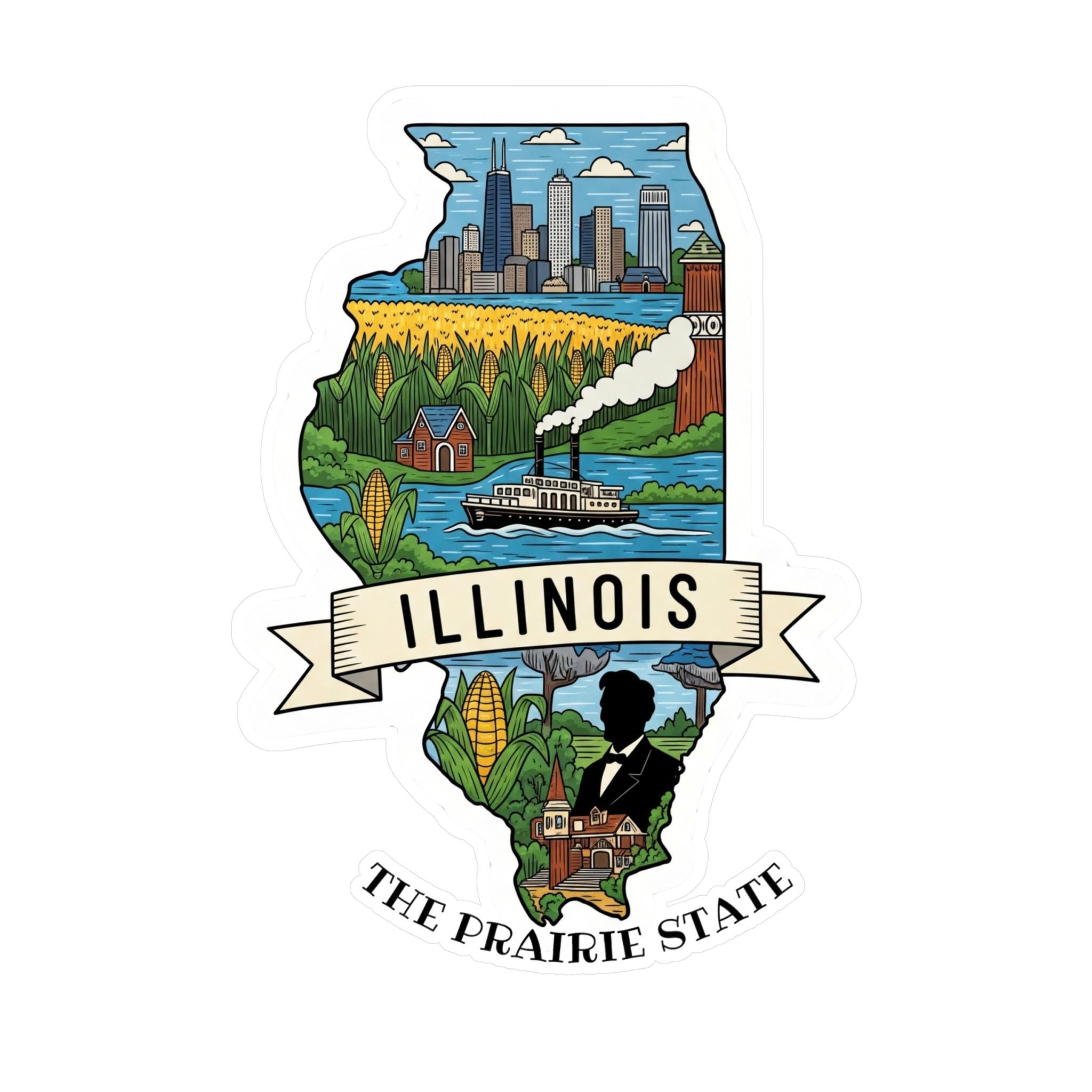 Illinois State Sticker, USA Kiss-Cut Vinyl, Landmark Waterproof Decal, United States Travel Collection