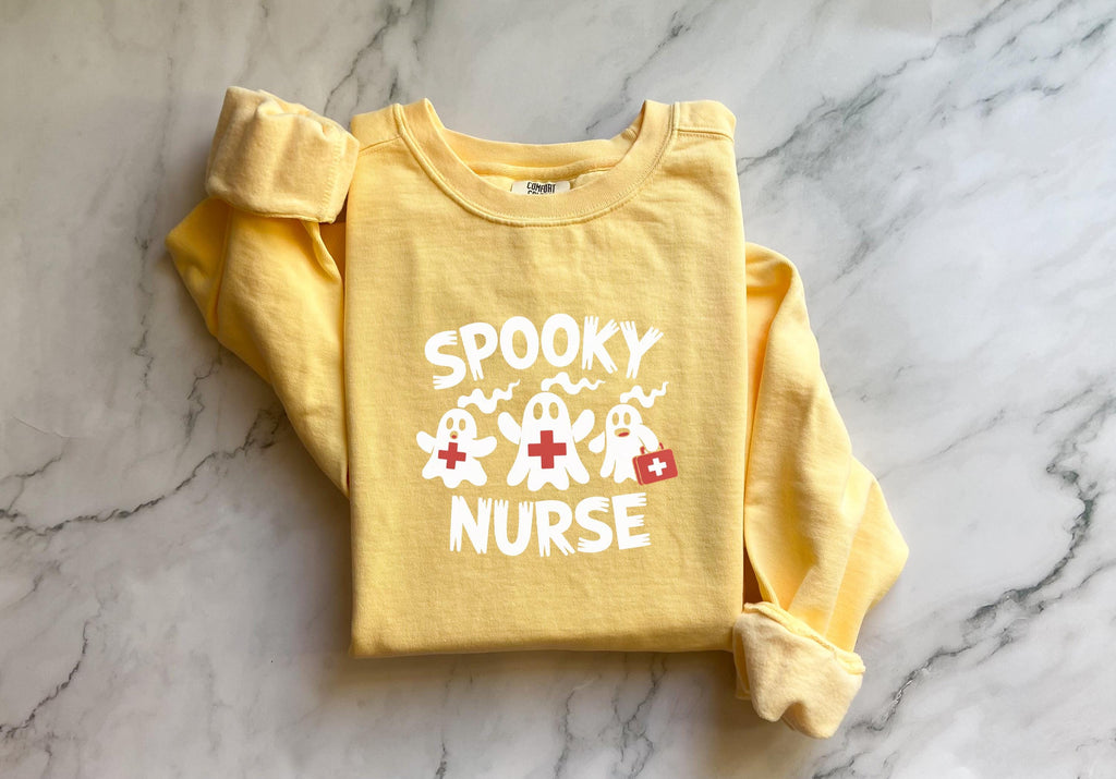 Spooky Nurse crew Halloween Nurse Sweatshirt, Spooky RN Fall Top Cozy Autumn Pullover, Cute Retro Gift for Nurse