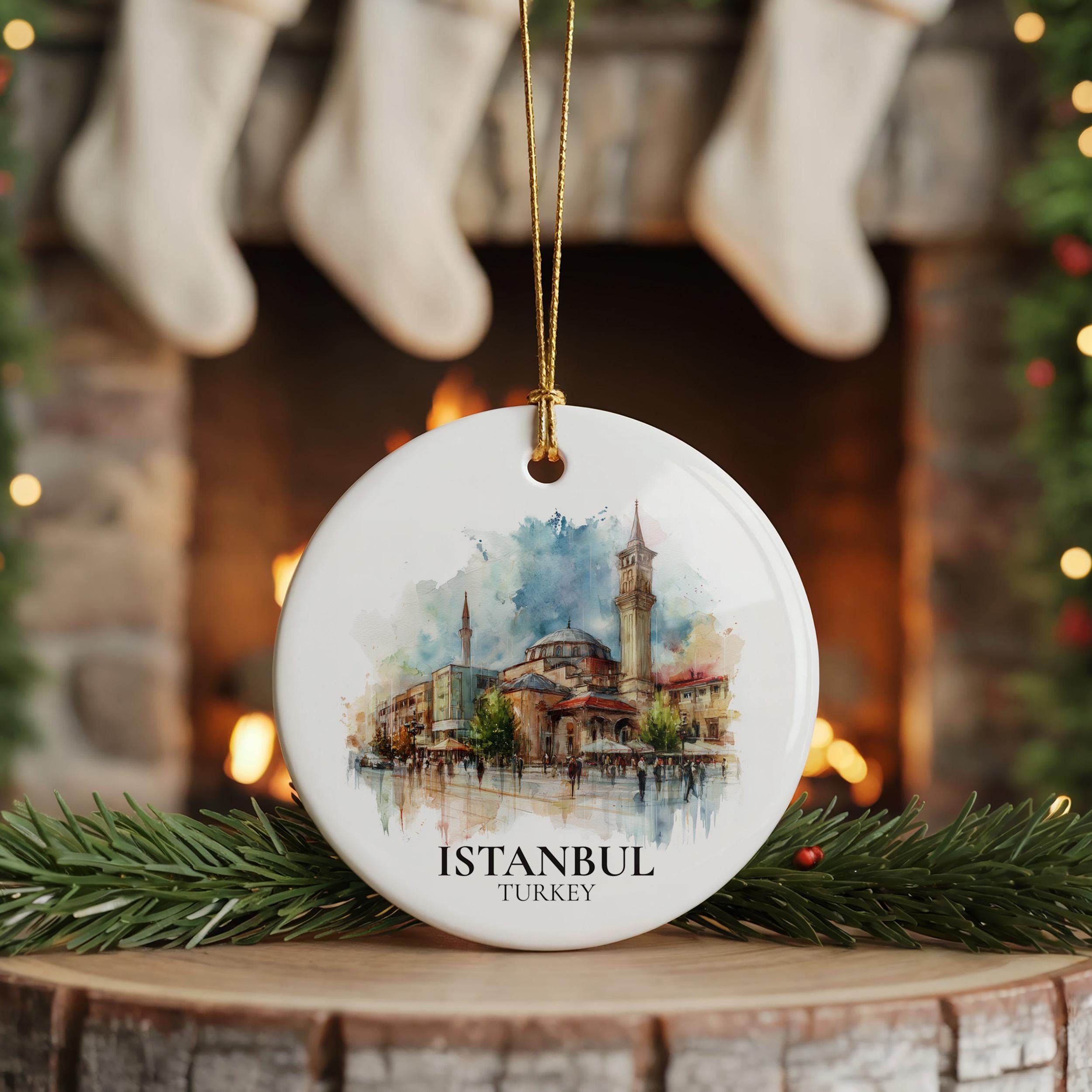 Tirana Albania Personalized Watercolor Ornament, Custom Ceramic Christmas gift, Travel Keepsake