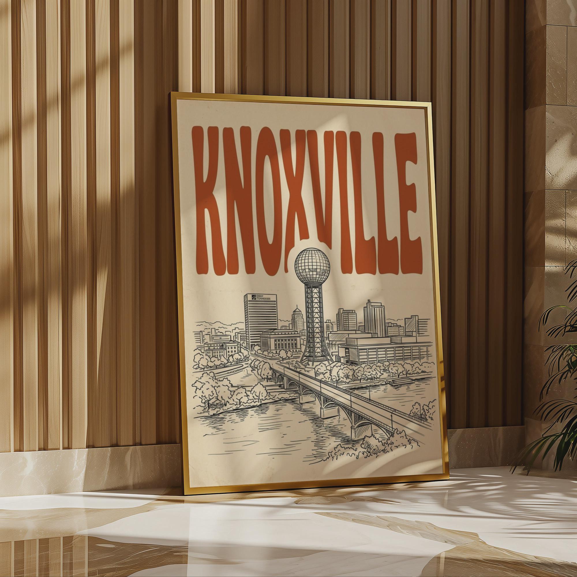 Knoxville Tennessee Skyline Wall Art, Framed Canvas Print, Retro City Decor