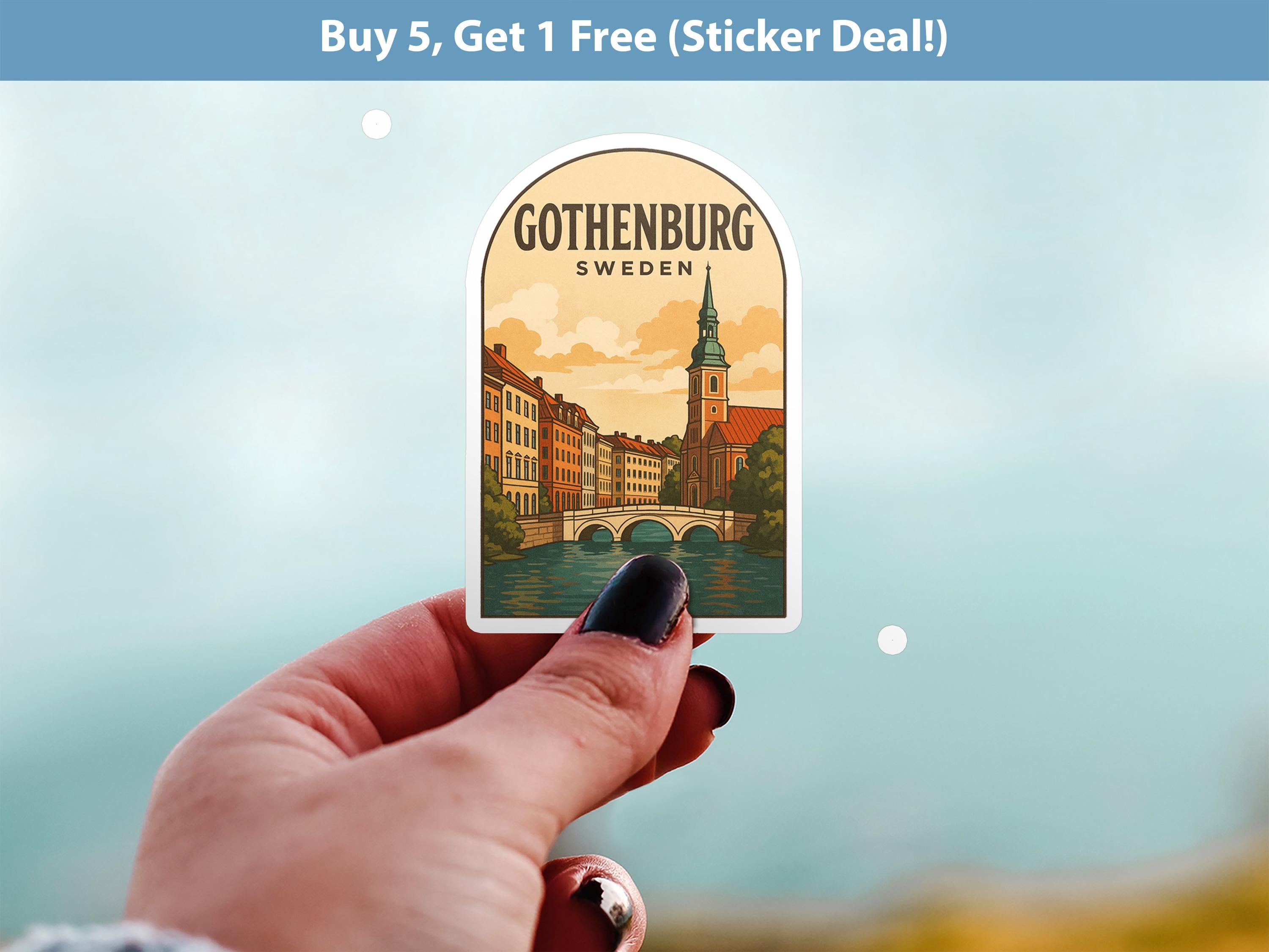 Gothenburg Sweden Sticker, Vintage City Vinyl Decal, Retro Travel Lover Collection, Journal Scrapbook