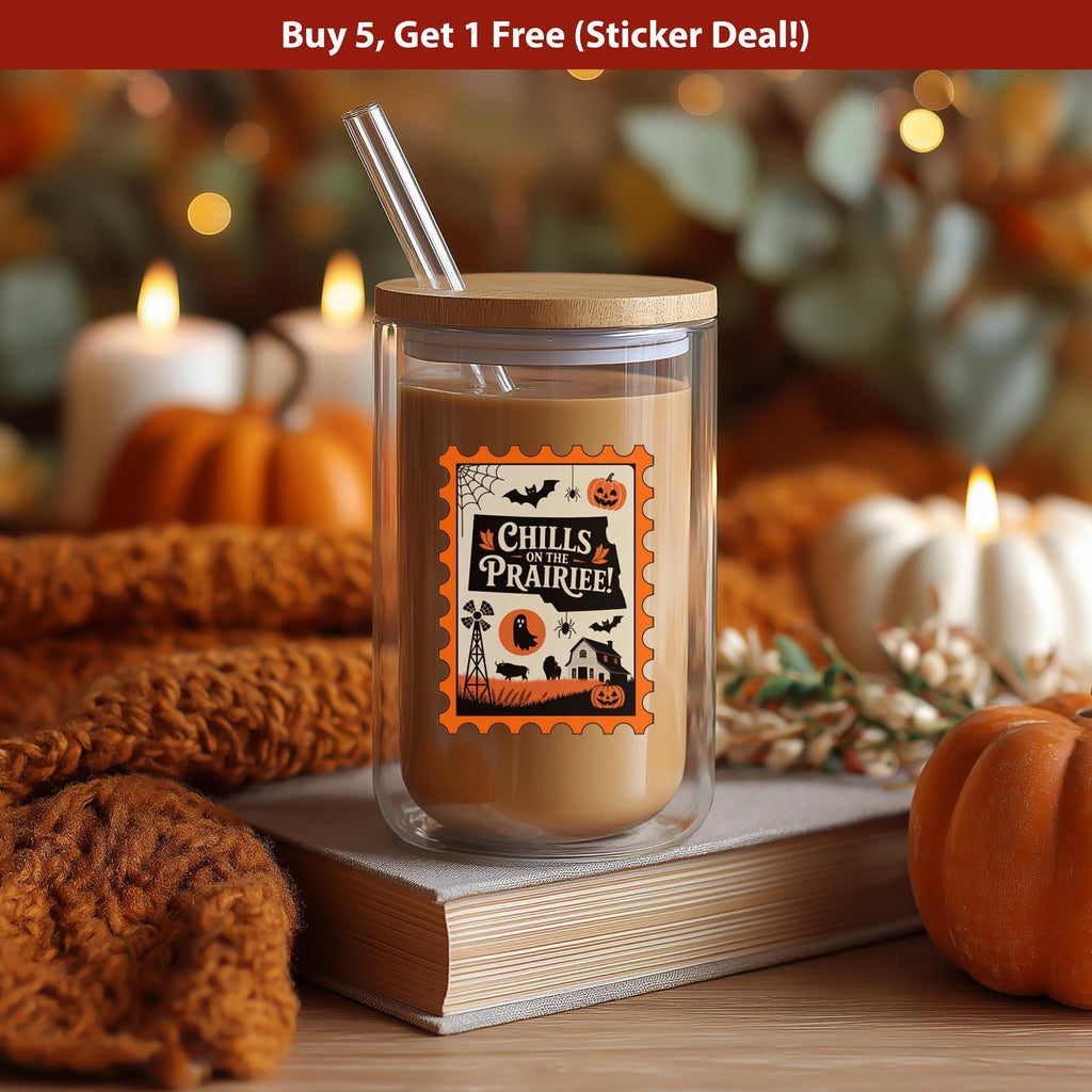 North Dakota Stamp Halloween Sticker, Spooky USA Kiss-Cut Vinyl, Waterproof Decal, United States Travel