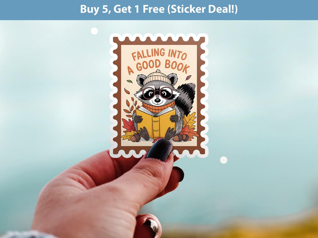 Falling into Good Book Stamp Sticker, Spooky Halloween Waterproof Decal for tumbler, kindle