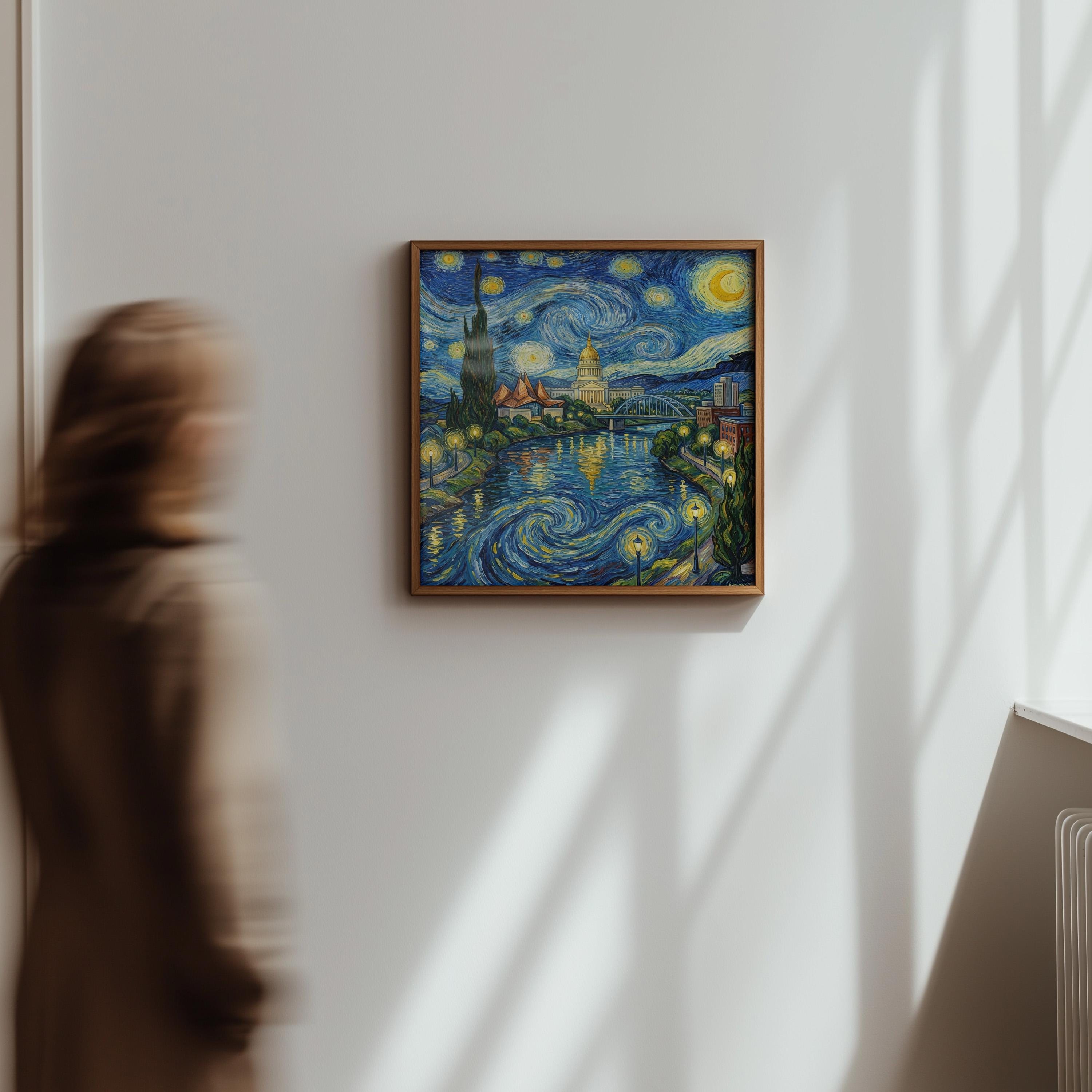 Charleston West Virginia Starry Night Wall Art, Van Gogh Print, Travel Gift Home Decor