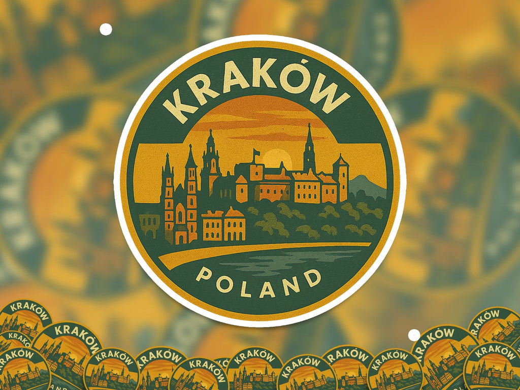 krakow Poland Sticker Kiss-Cut Vinyl, Waterproof Decal, Retro Travel Lover Collection