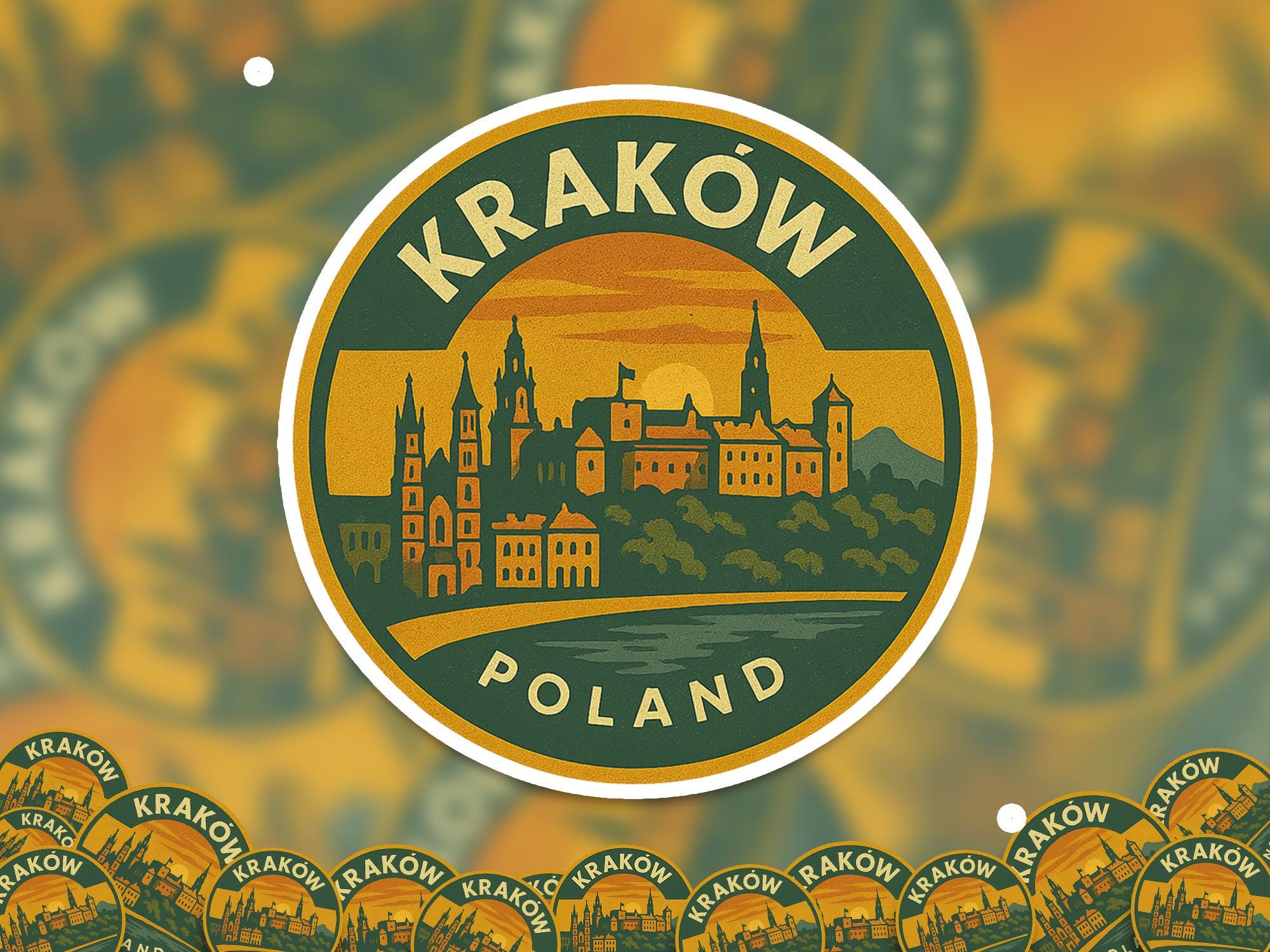 krakow Poland Sticker Kiss-Cut Vinyl, Waterproof Decal, Retro Travel Lover Collection