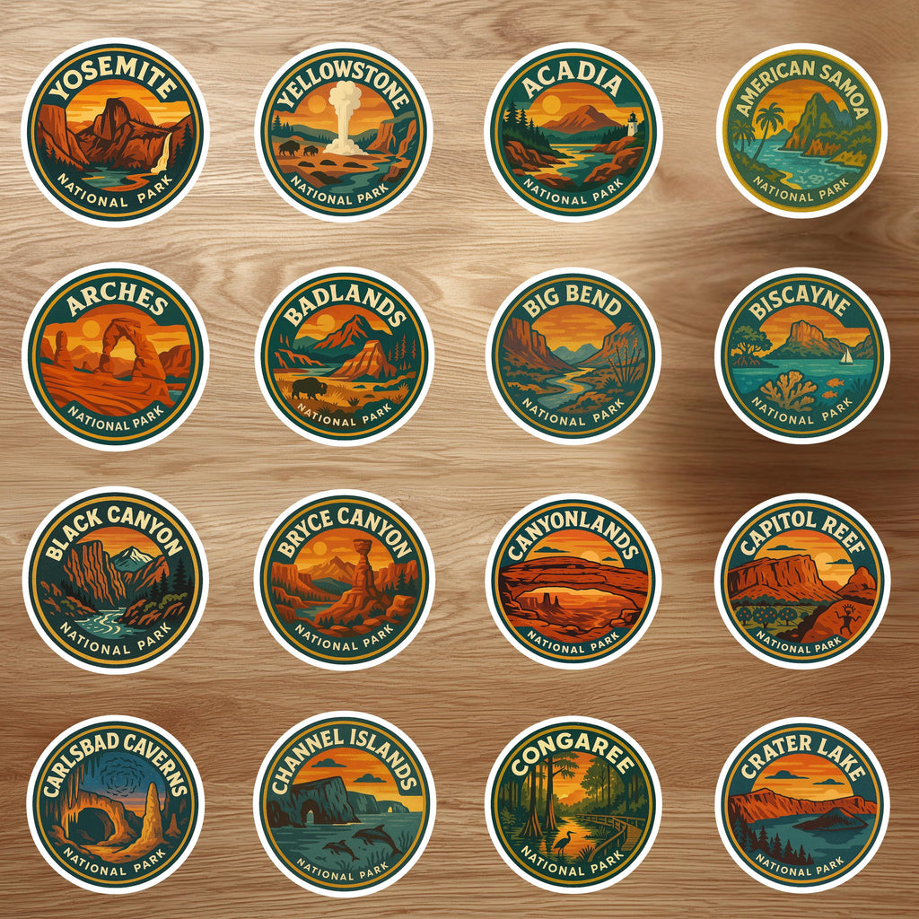 National Parks Sticker Set, Bundle Retro Vinyl Waterproof Decal, Vintage Collection