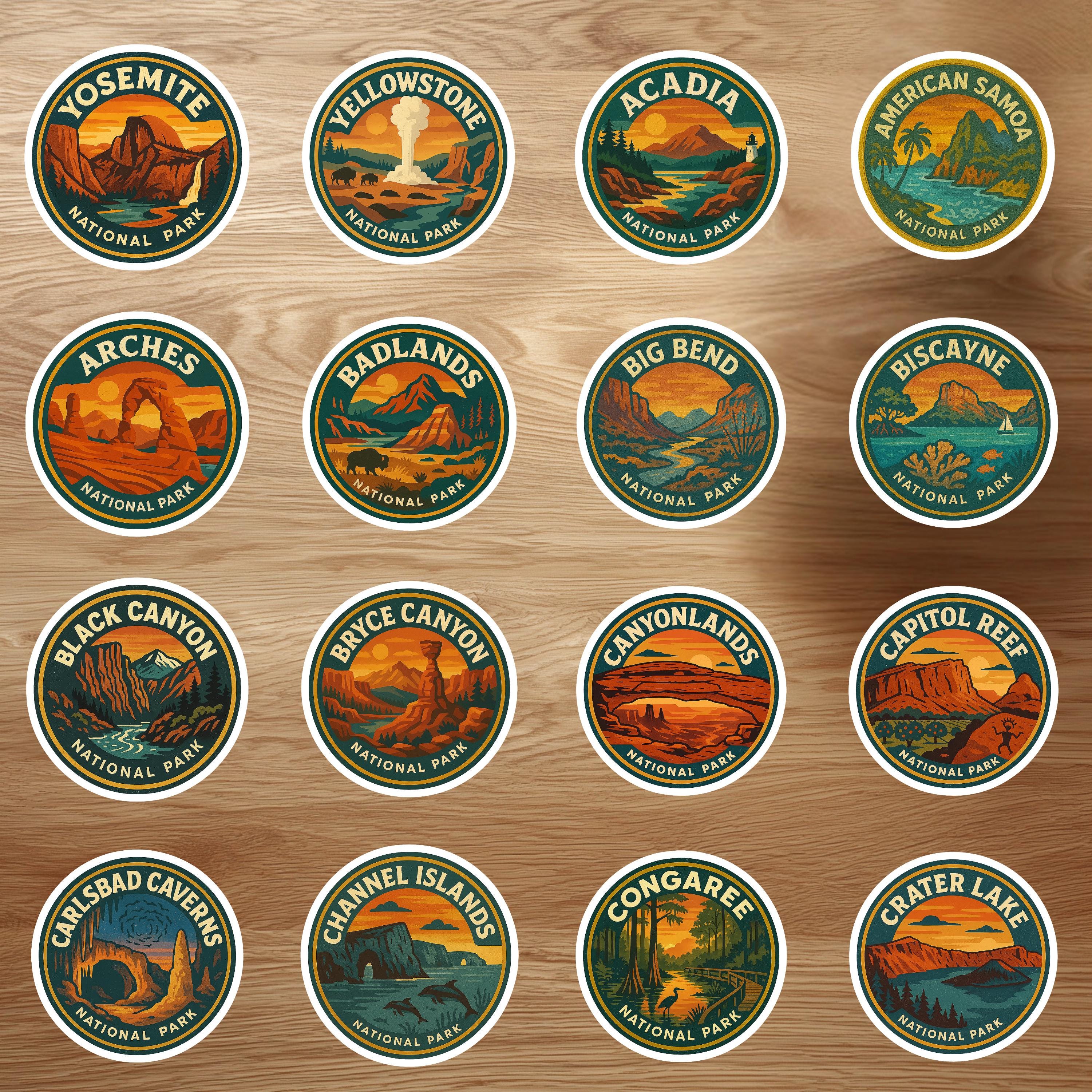 National Parks Sticker Set, Bundle Retro Vinyl Waterproof Decal, Vintage Collection