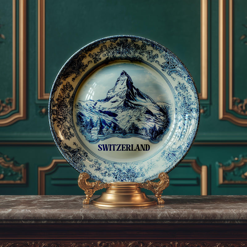 Switzerland Decorative Plate, Delft Vintage Home Decor Personalized Gift Travel Housewarming