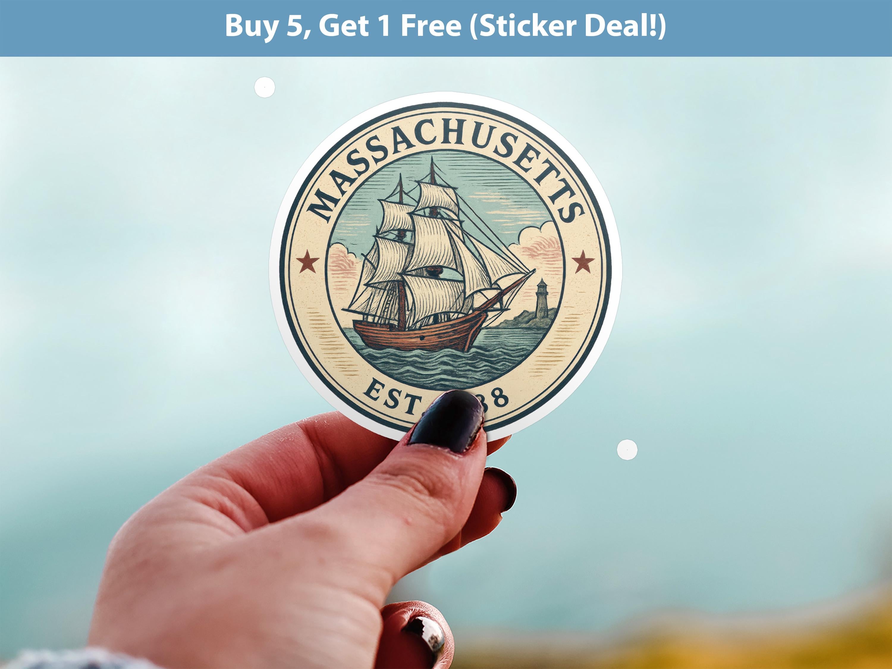 Massachusetts Sticker, Vintage US States Retro Decal, Waterproof Retro Travel Collection for Laptop Tumbler