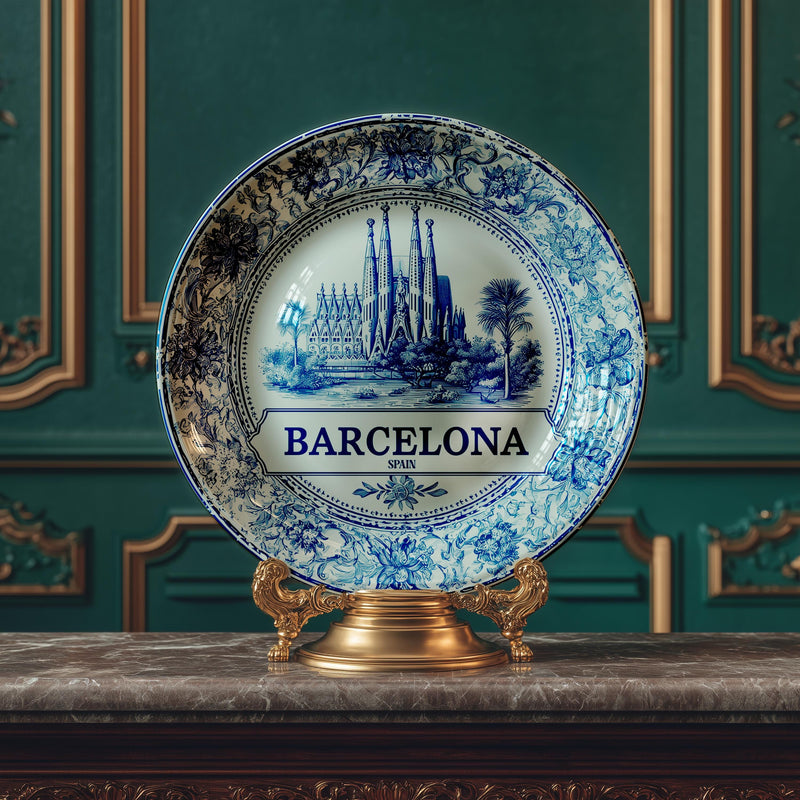 Barcelona Decorative Plate, Delft Vintage Home Decor Spain Personalized Gift Travel Housewarming Spanish gift
