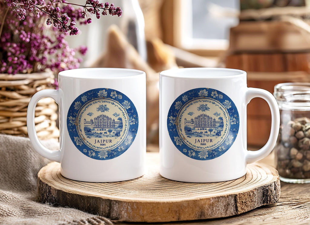 Jaipur India Mug, Custom Delft Style cup, Personalized Vintage Travel City Gift