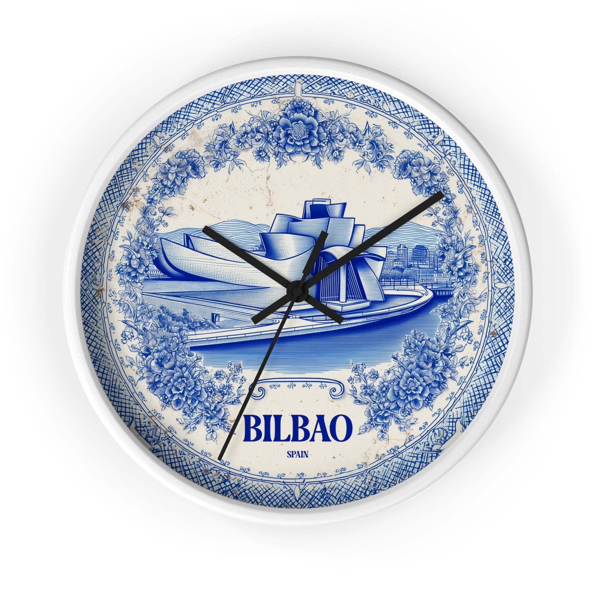 Bilbao Spain Wall Clock, Delf style Home Decor, Vintage City Travel Keepsake Art