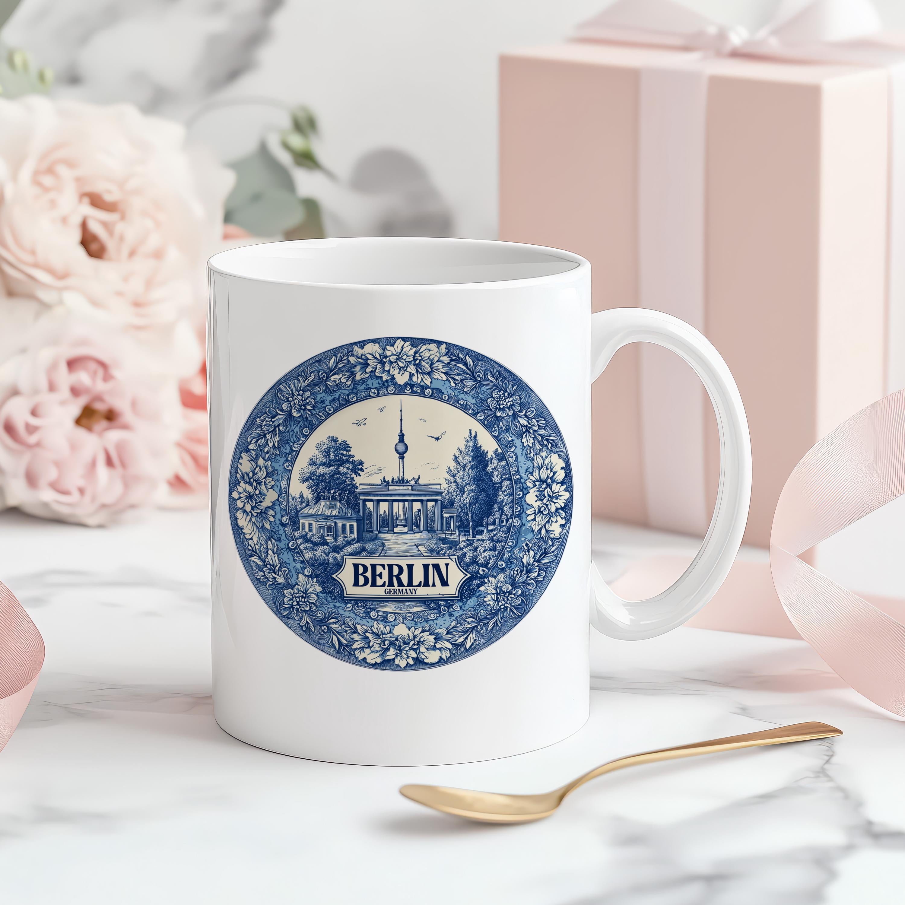 Berlin Germany Mug, Custom Delft Style cup, Personalized Vintage Travel City Gift