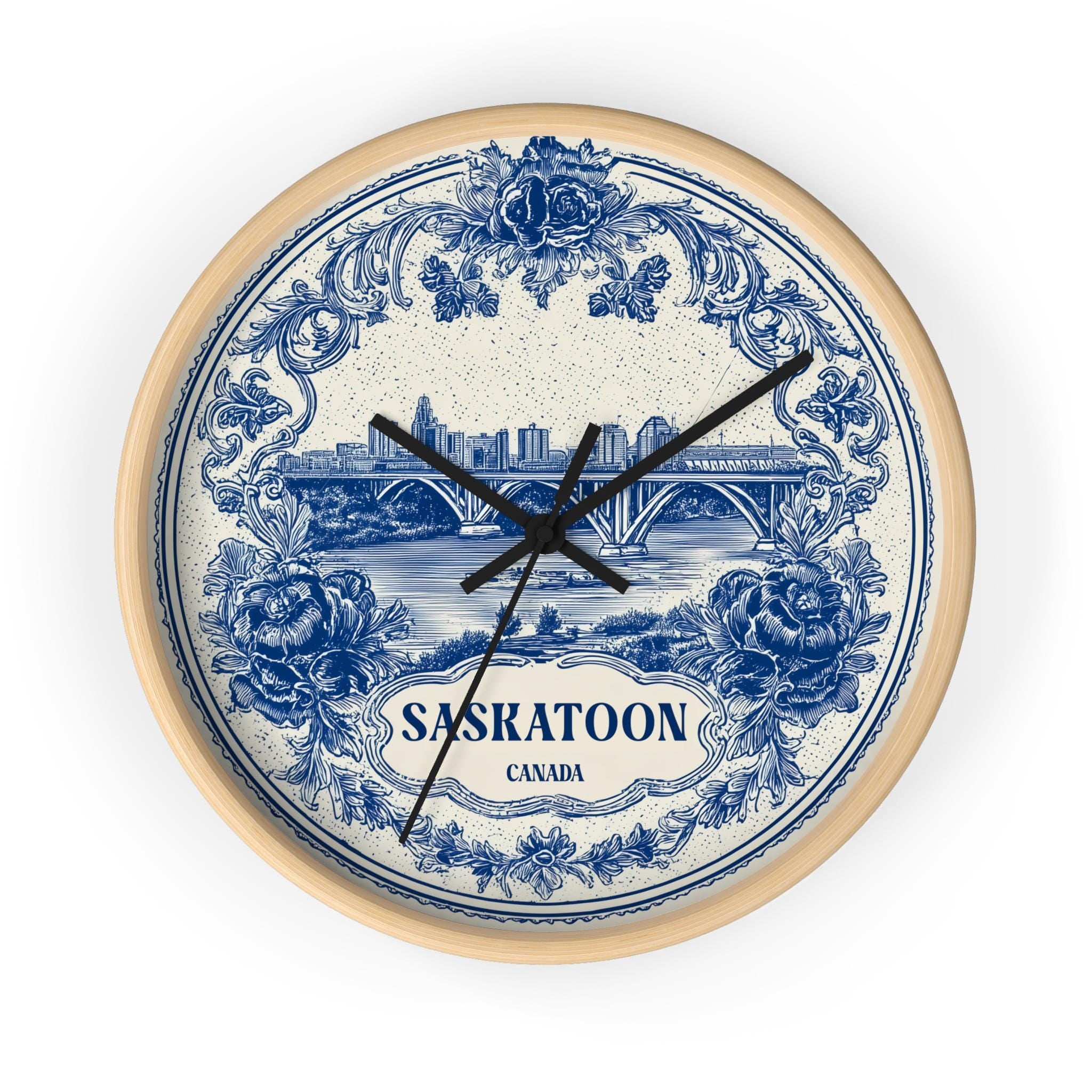 Saskatoon Canada Wall Clock, Delf style Home Decor, Vintage City Travel Keepsake Art