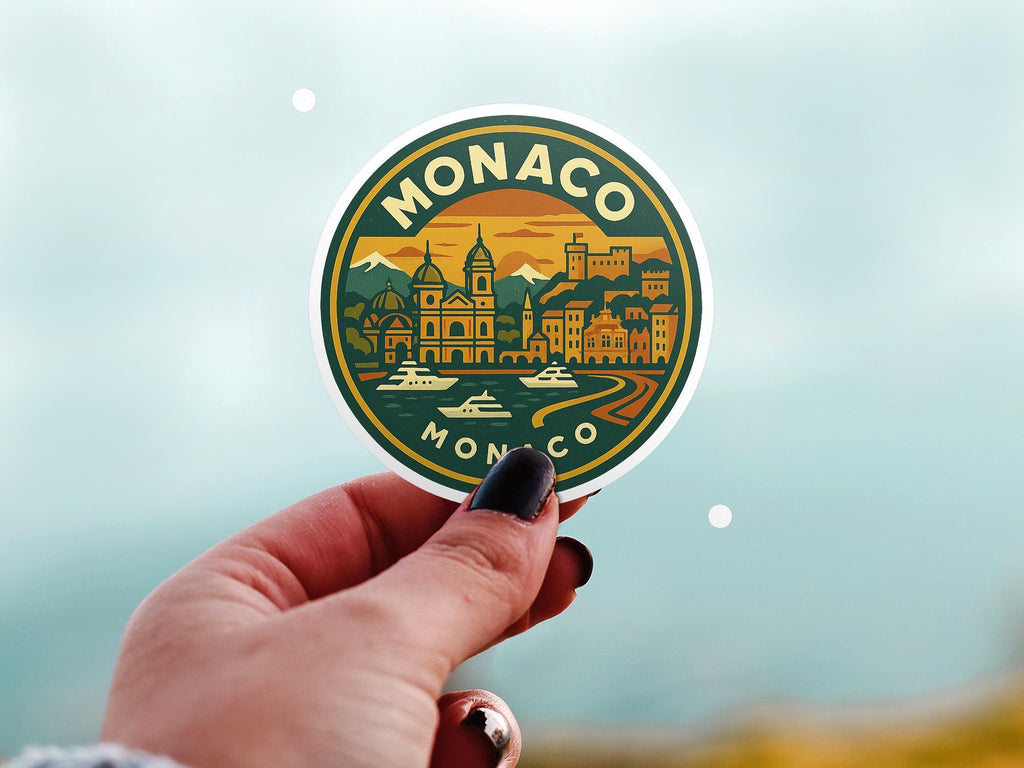Monaco Sticker Kiss-Cut Vinyl, Waterproof Decal, Retro Travel Lover Collection