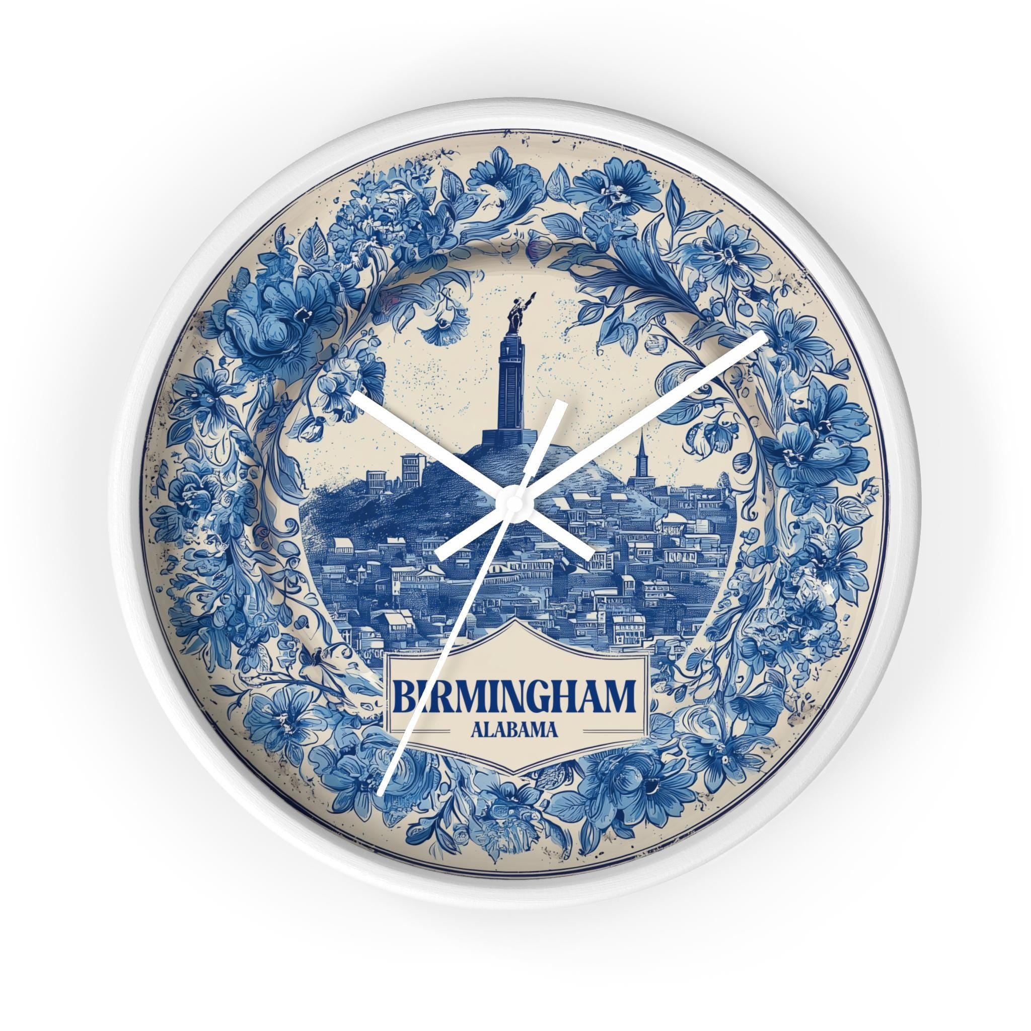 Birmingham Alabama Wall Clock, Delf style Home Decor, Vintage City Travel Keepsake Art