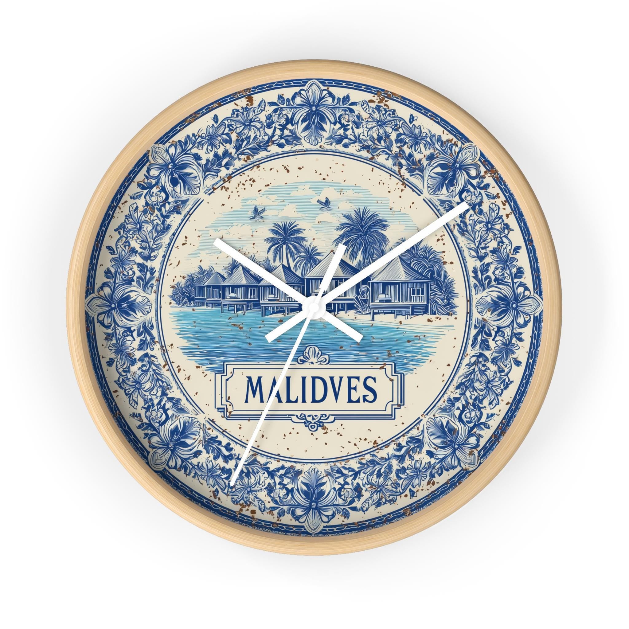Maldives Wall Clock, Delf style Home Decor, Vintage City Travel Keepsake Art