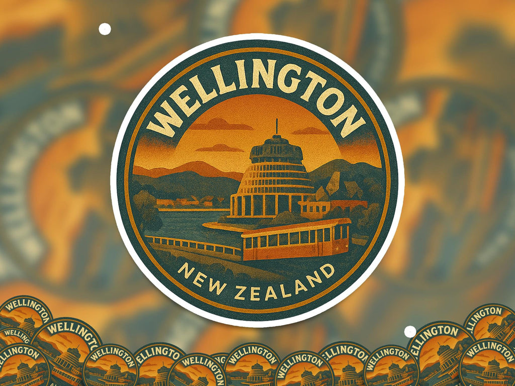 Wellington New Zealand Kiss-Cut Vinyl, Waterproof Decal, Retro Travel Lover Collection