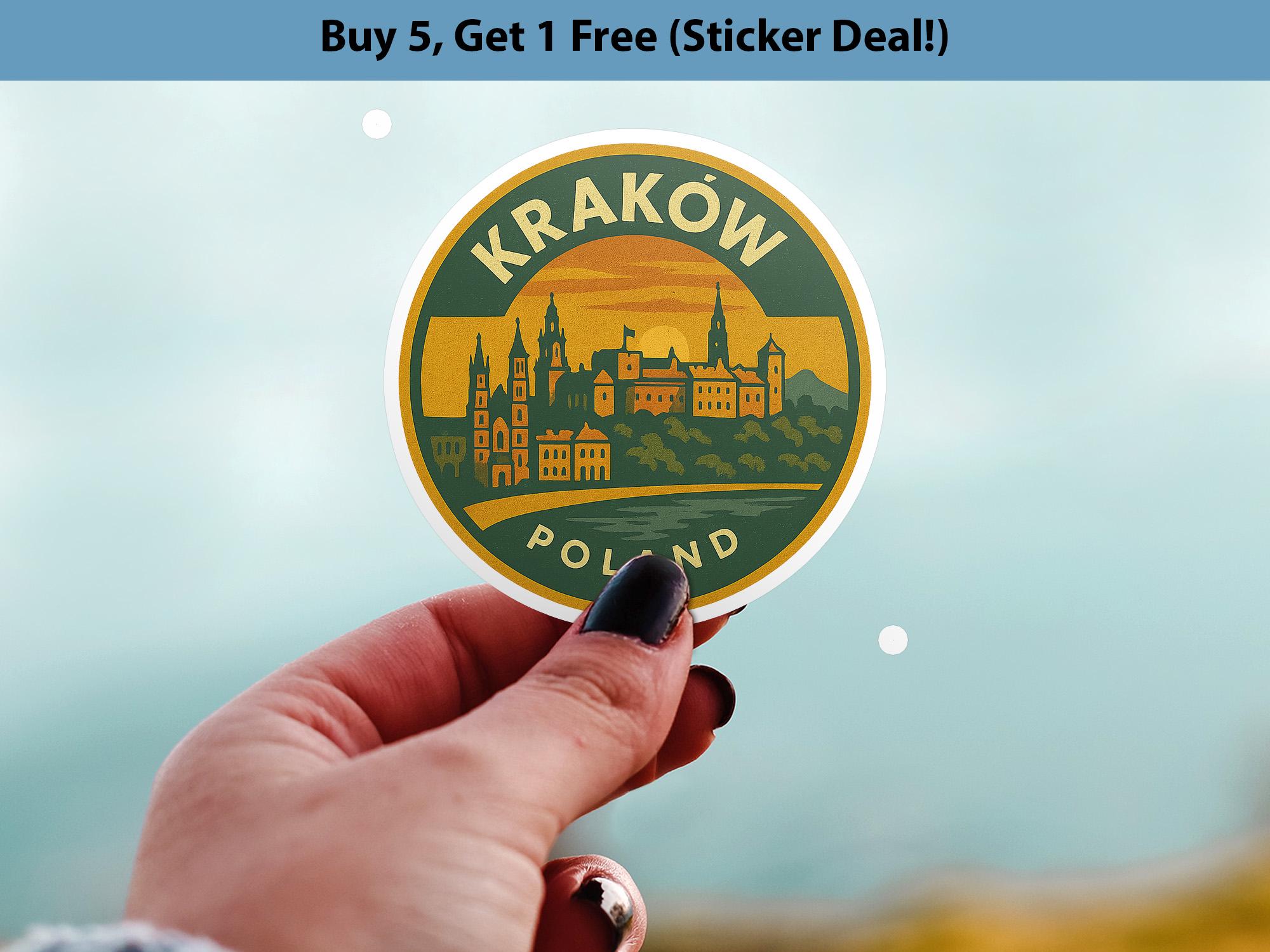 krakow Poland Sticker Kiss-Cut Vinyl, Waterproof Decal, Retro Travel Lover Collection