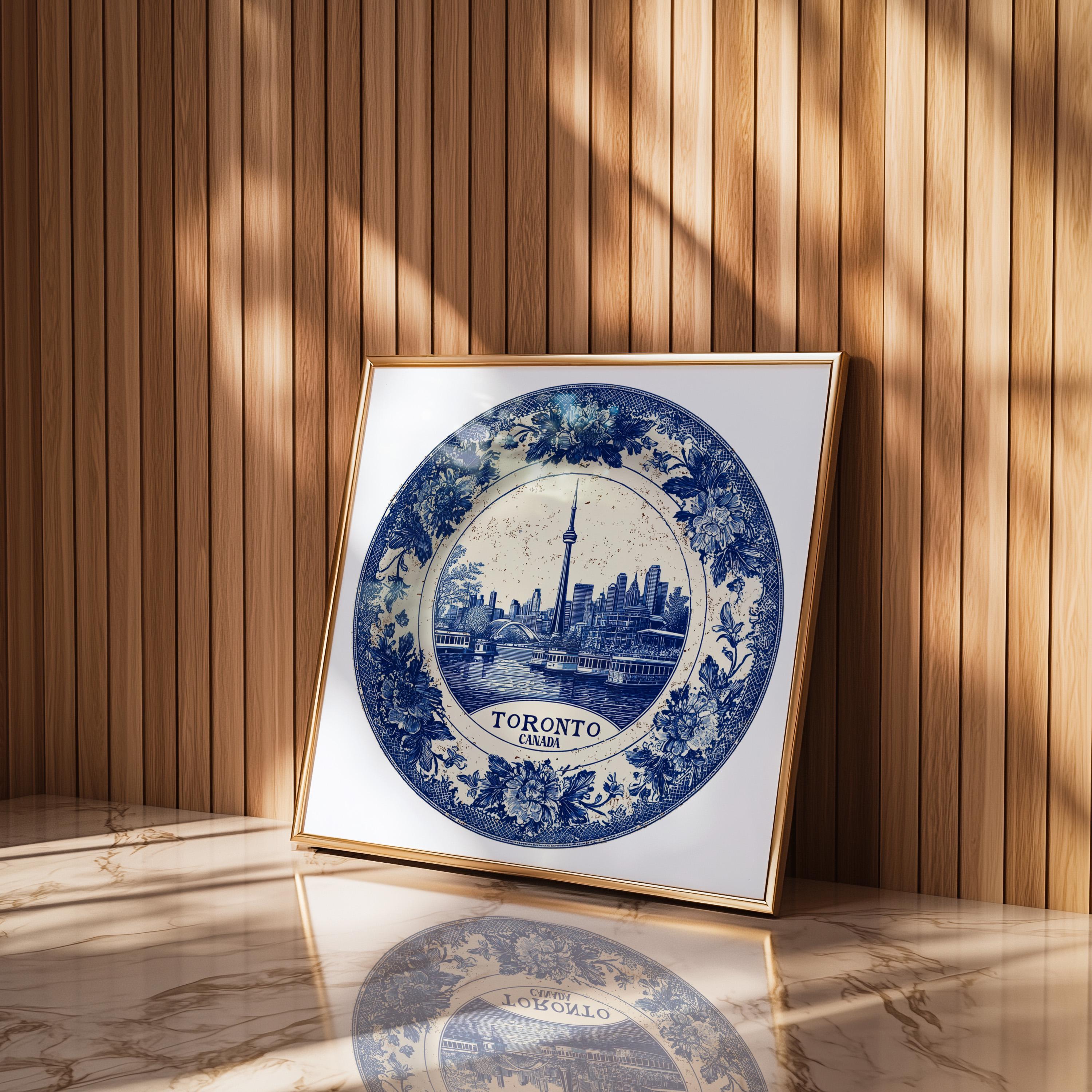 Toronto Canada Wall Art, Vintage Delft Blue Poster, City Print, Travel Home Decor