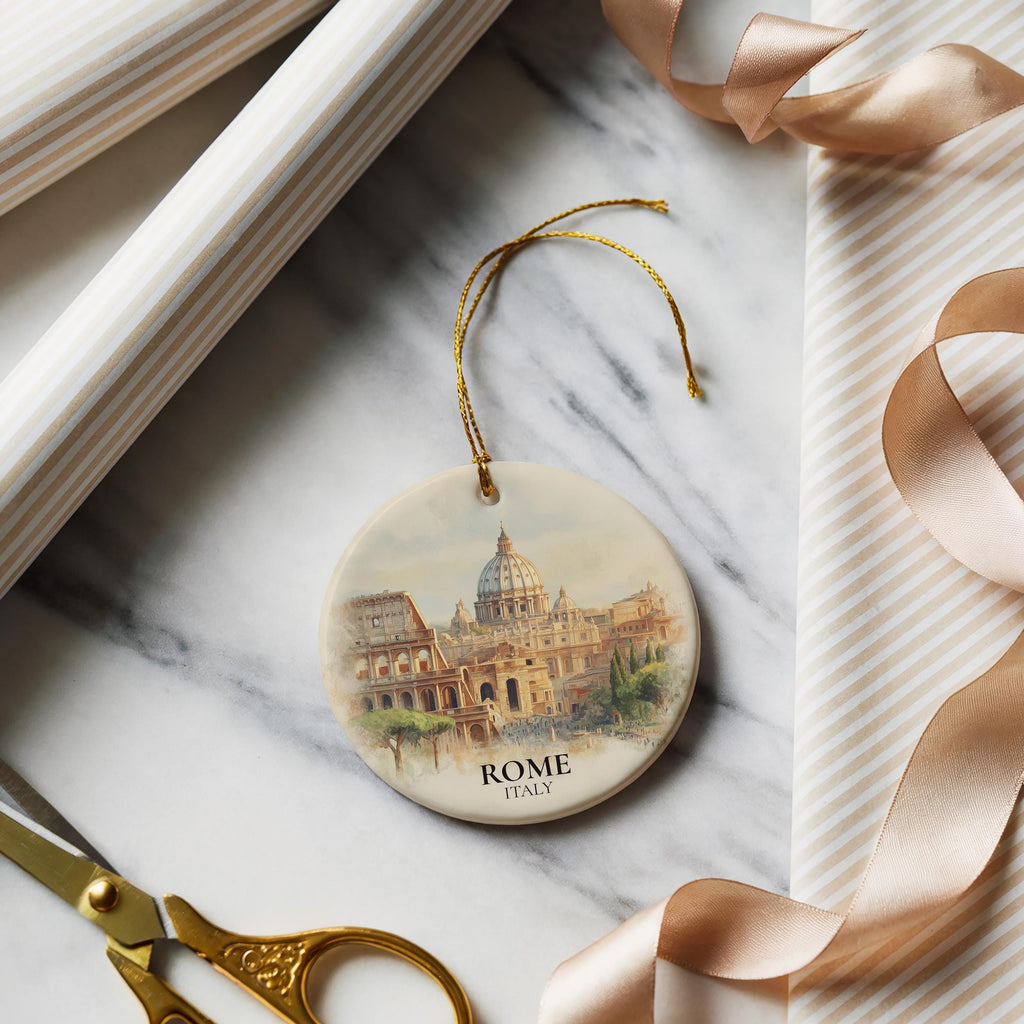 Rome Italy Personalized Watercolor Ornament, Custom Ceramic Christmas gift, Travel Keepsake