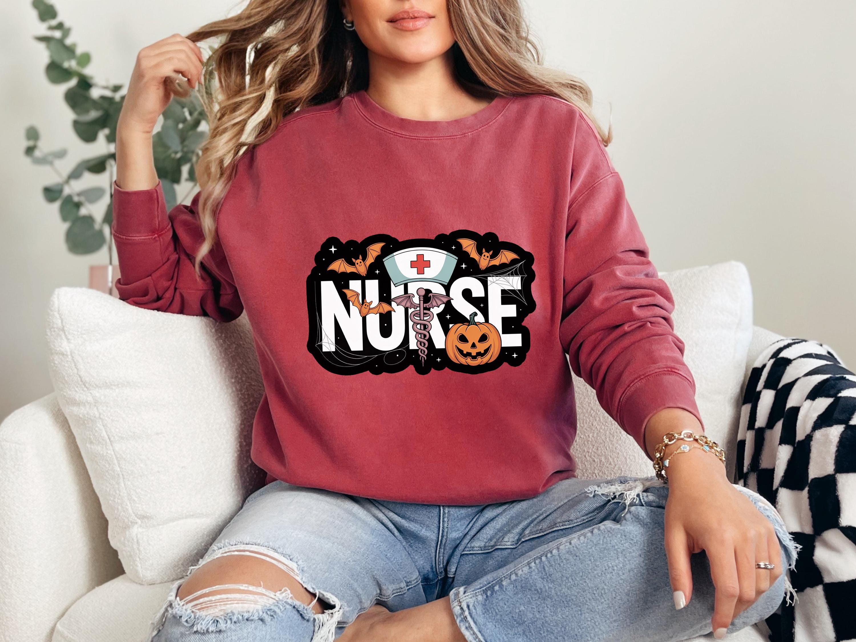 Halloween Nurse Sweatshirt, Spooky RN Fall Top Cozy Autumn Pullover, Cute Retro Gift for Nurse